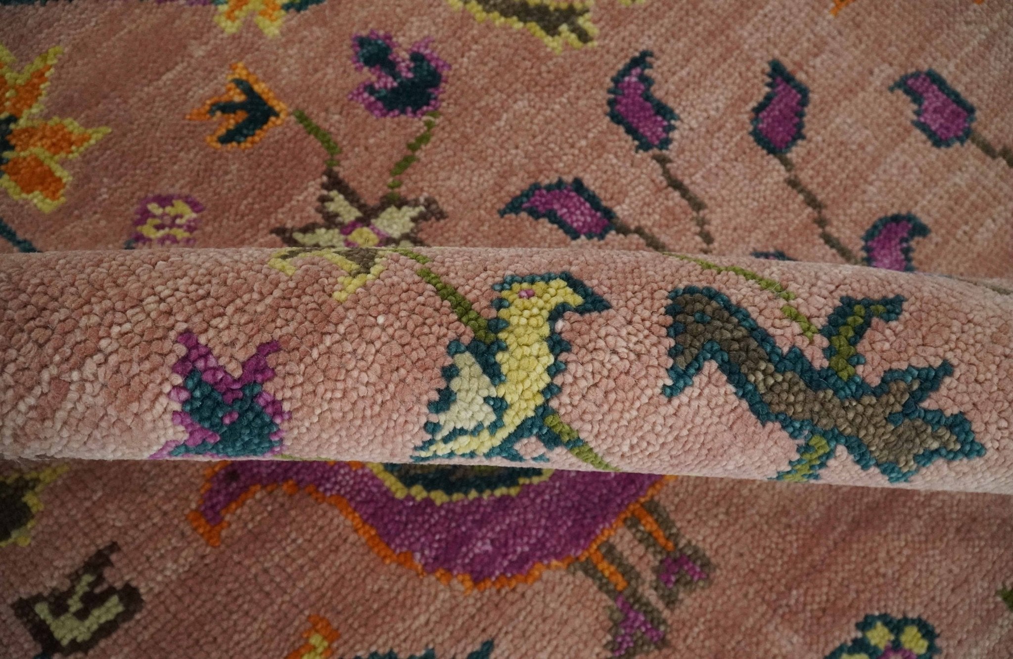 The Jungle Life Peacock on tree Rug Hand Knotted Multi Size Peach Wool Rug - The Rug Decor