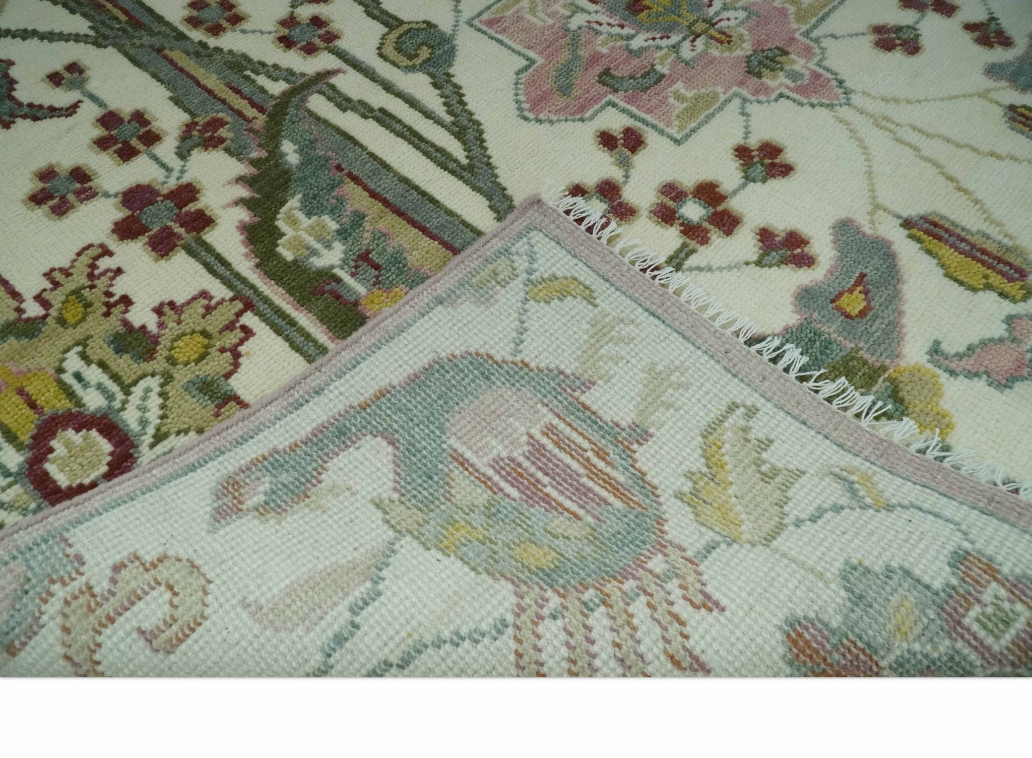 The Peacock Garden Ivory and Green Bird Hand Knotted Multi size Wool Area Rug