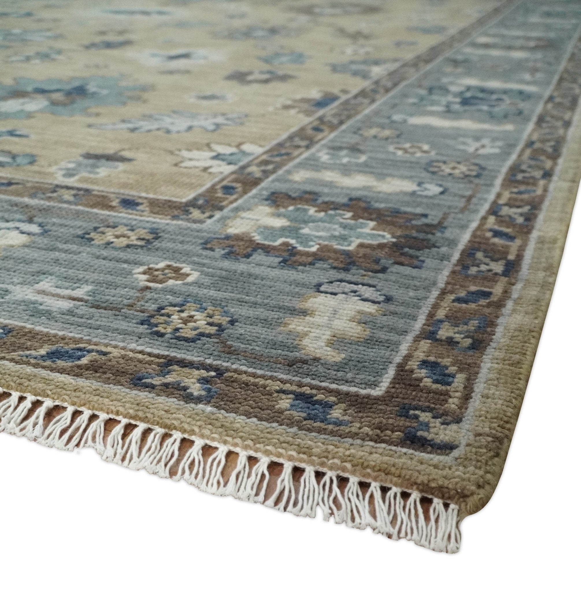 Traditional Brown and Gray Multi Size Turkish Knot Antique Style Floral Hand knotted Oushak Wool Area Rug - The Rug Decor
