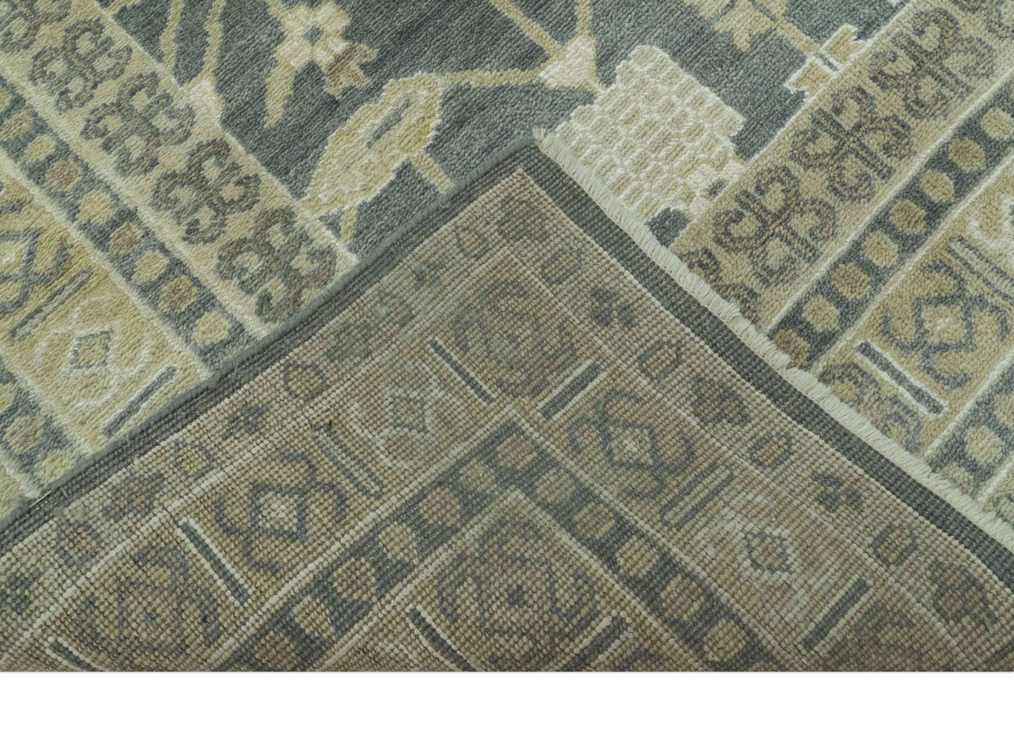 Traditional Design Charcoal And Beige 9x12 Hand Knotted Wool Area Rug