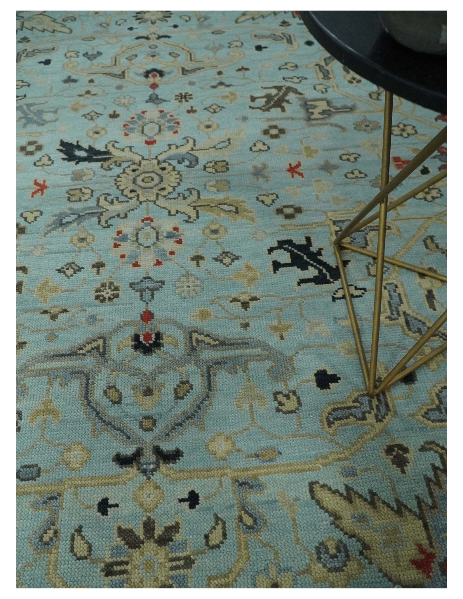 Traditional Floral Aqua, Ivory and Beige Oriental Oushak Multi size wool Area Rug - The Rug Decor