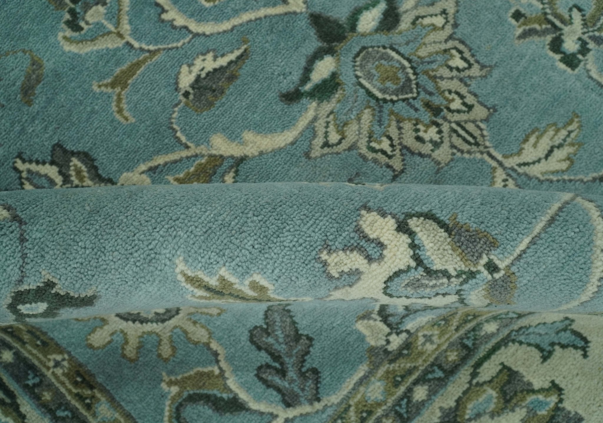 Traditional Floral Blue and Beige 8X10 Antique Style Hand Knotted Wool Rug