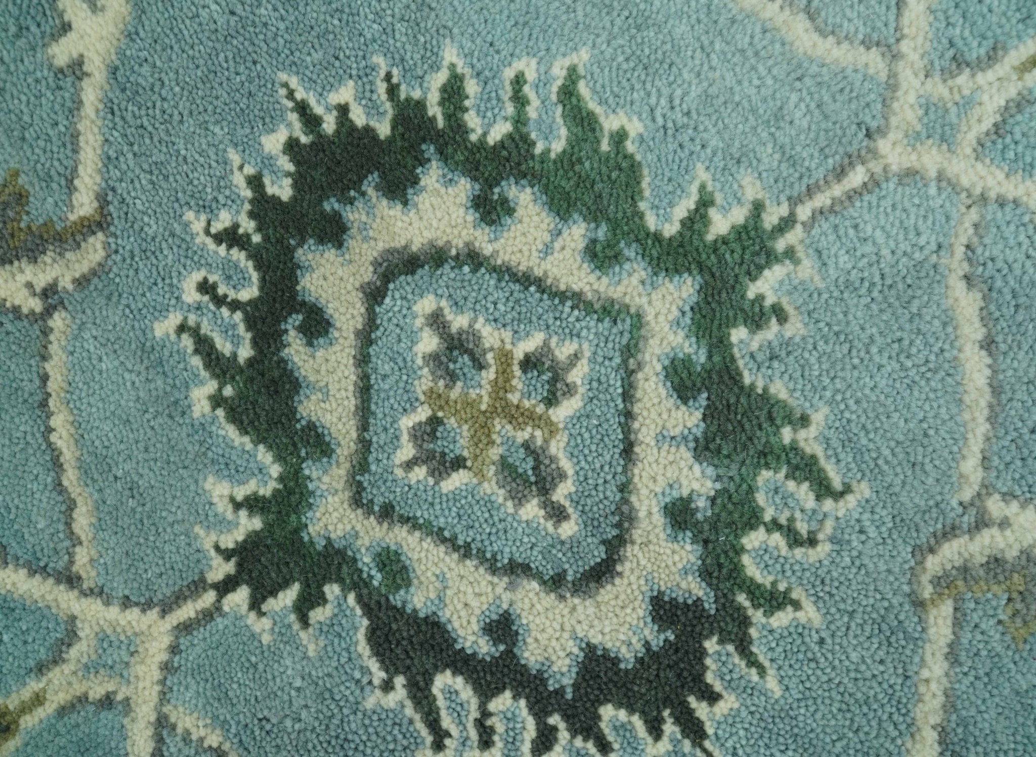 Traditional Floral Blue and Beige 8X10 Antique Style Hand Knotted Wool Rug