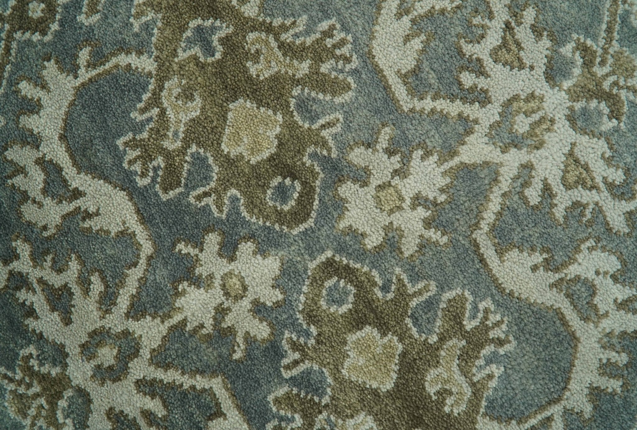 Traditional Ikat large Design Gray, Silver and Olive 8x10 Hand Knotted wool area rug