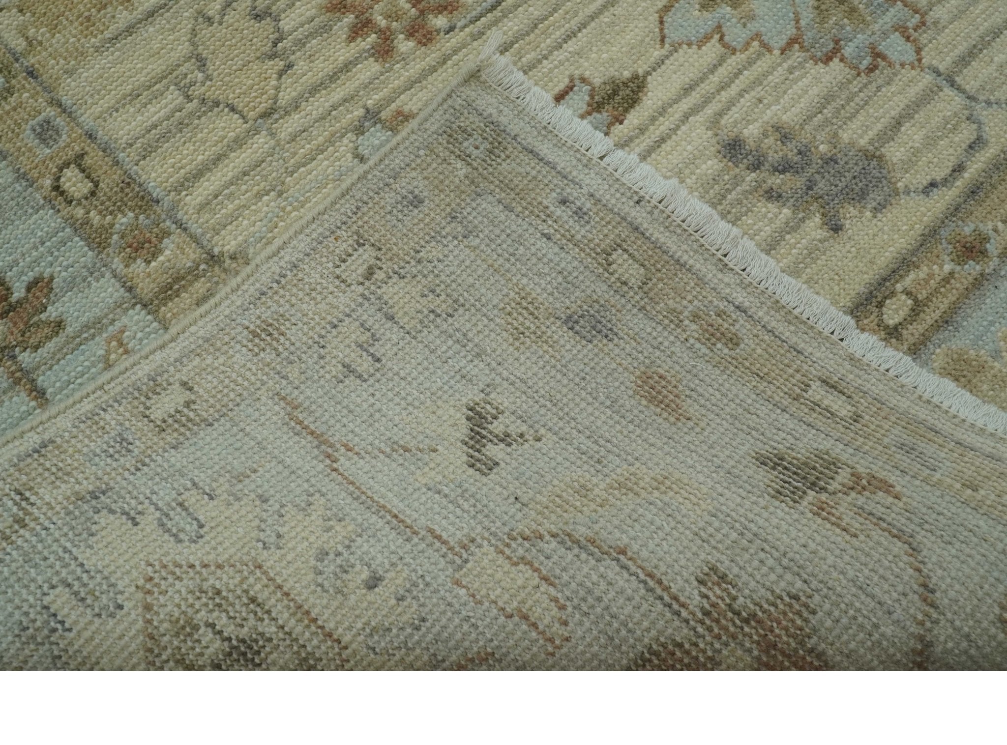 Traditional Oushak  Beige, Brown And Blue Hand Knotted Custom Made Wool rug