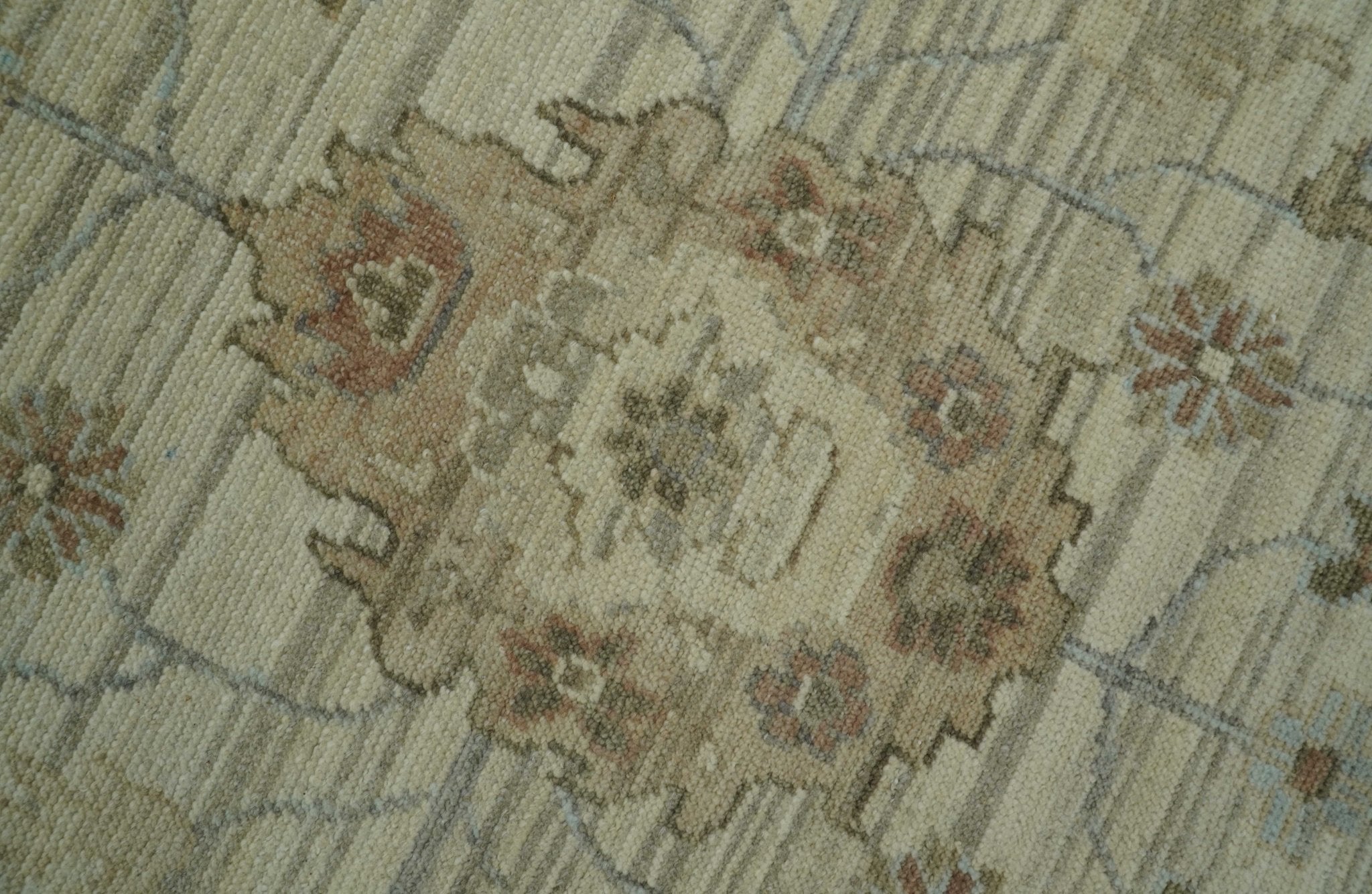 Traditional Oushak  Beige, Brown And Blue Hand Knotted Custom Made Wool rug