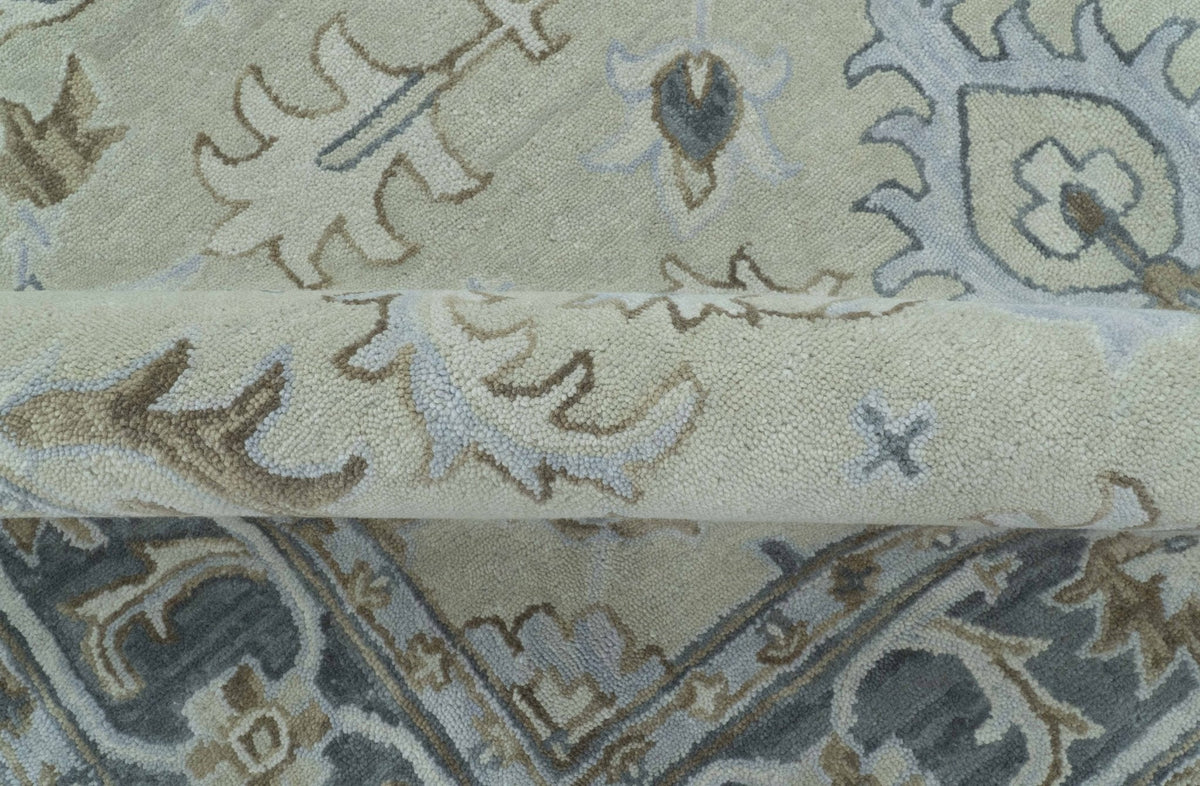Traditional Oushak Design Beige, Blue And Silver 8x10 Hand Tufted Wool Area Rug