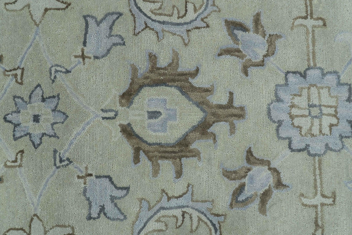 Traditional Oushak Design Beige, Blue And Silver 8x10 Hand Tufted Wool Area Rug
