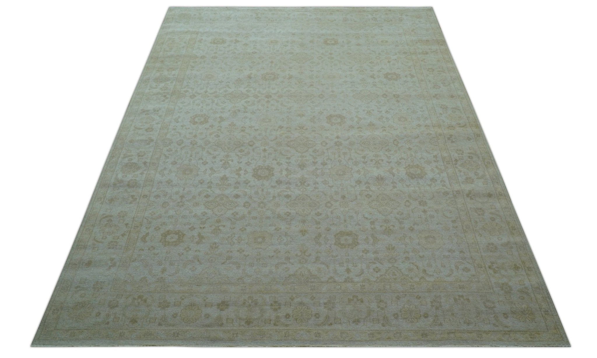 Traditional Turkish Design Beige Hand Knotted 9x12 Wool Area Rug