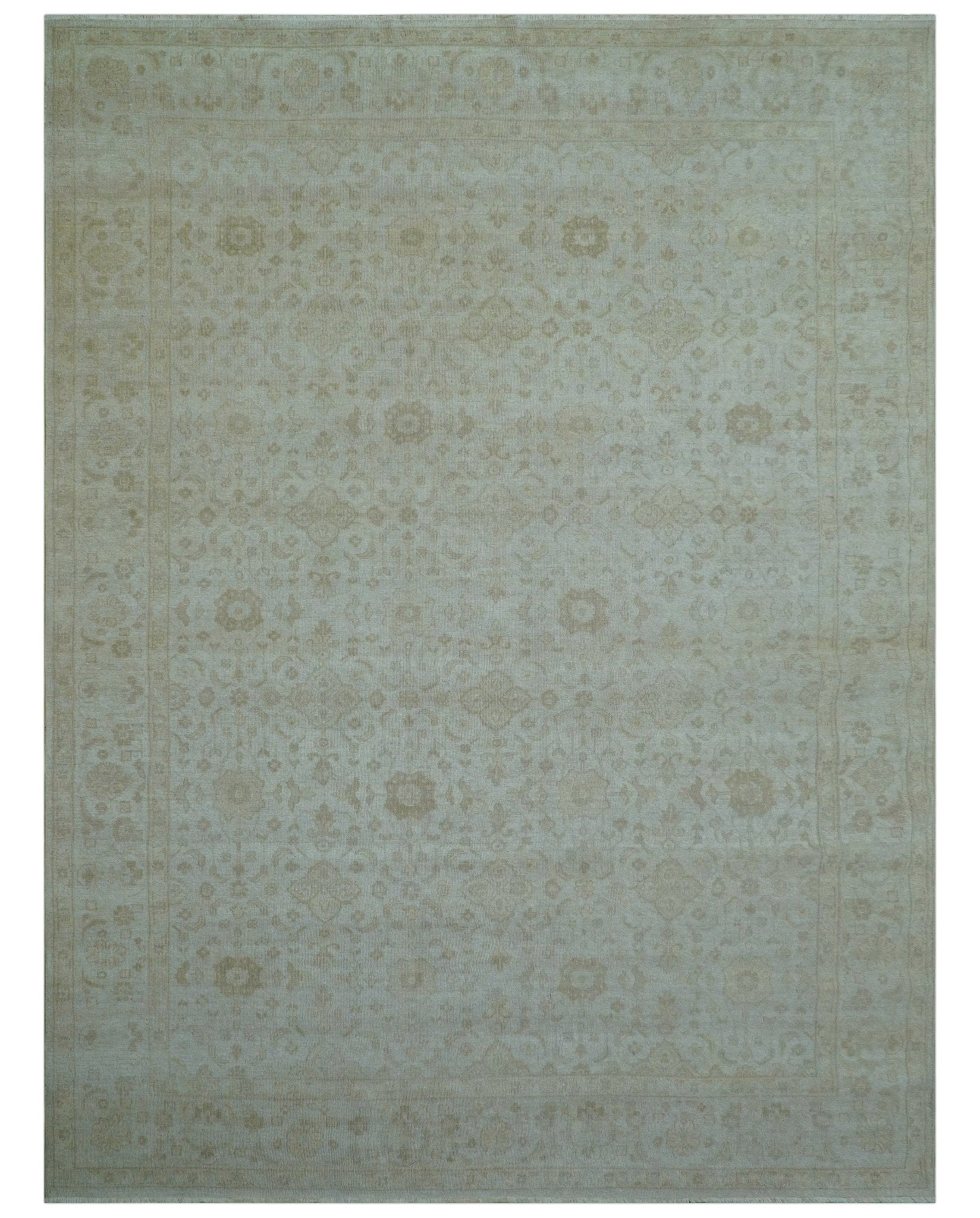 Traditional Turkish Design Beige Hand Knotted 9x12 Wool Area Rug