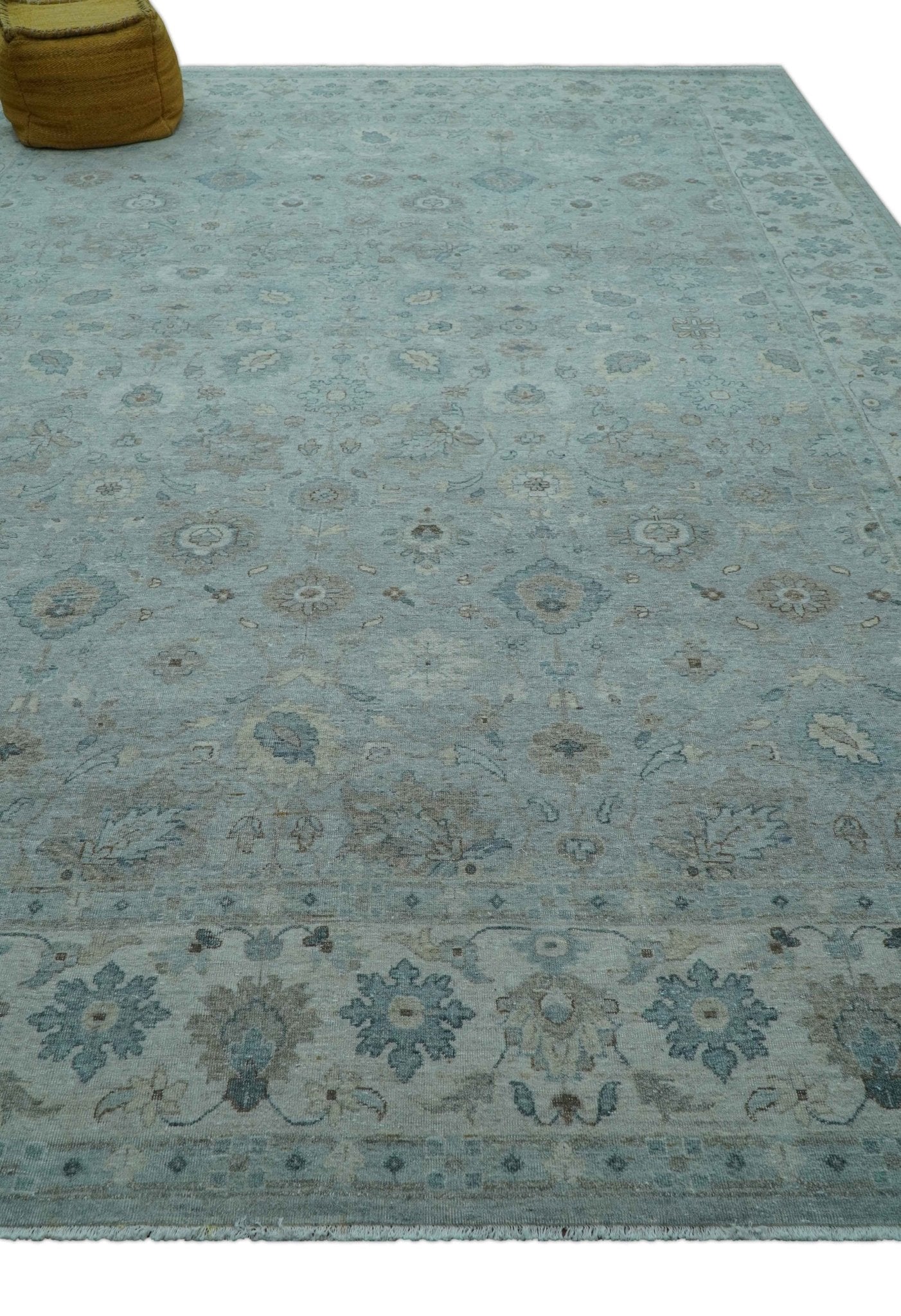 Traditional Turkish Design Blue And Beige 10x14 Hand Knotted Wool Area Rug