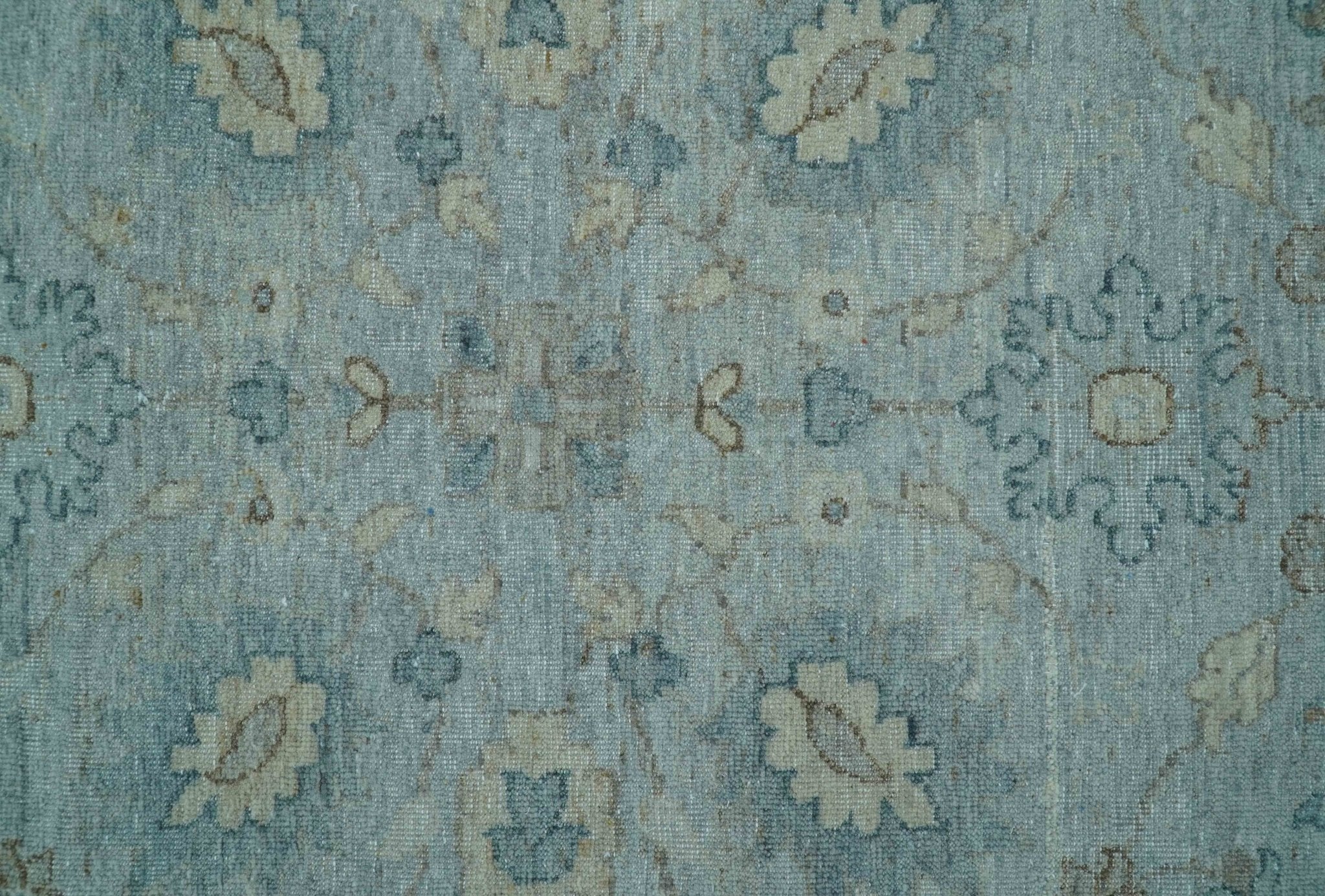 Traditional Turkish Design Blue And Beige 10x14 Hand Knotted Wool Area Rug