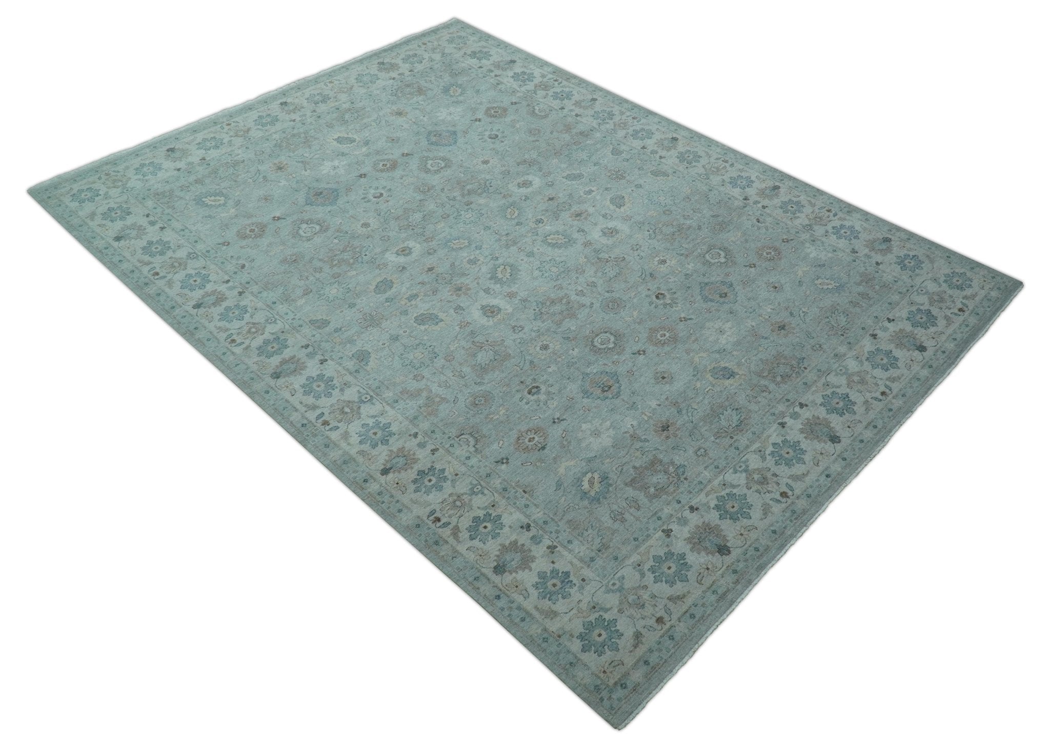Traditional Turkish Design Blue And Beige 10x14 Hand Knotted Wool Area Rug