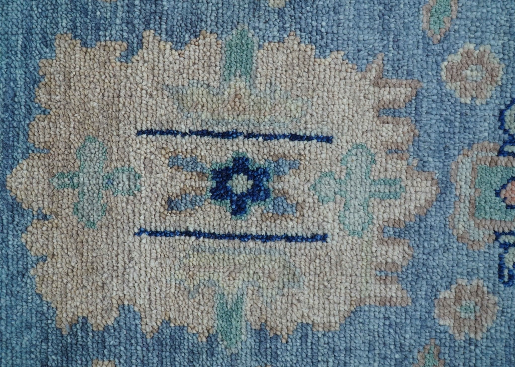 Traditional Turkish Design Blue And Beige 8x10 Hand knotted Wool Area Rug