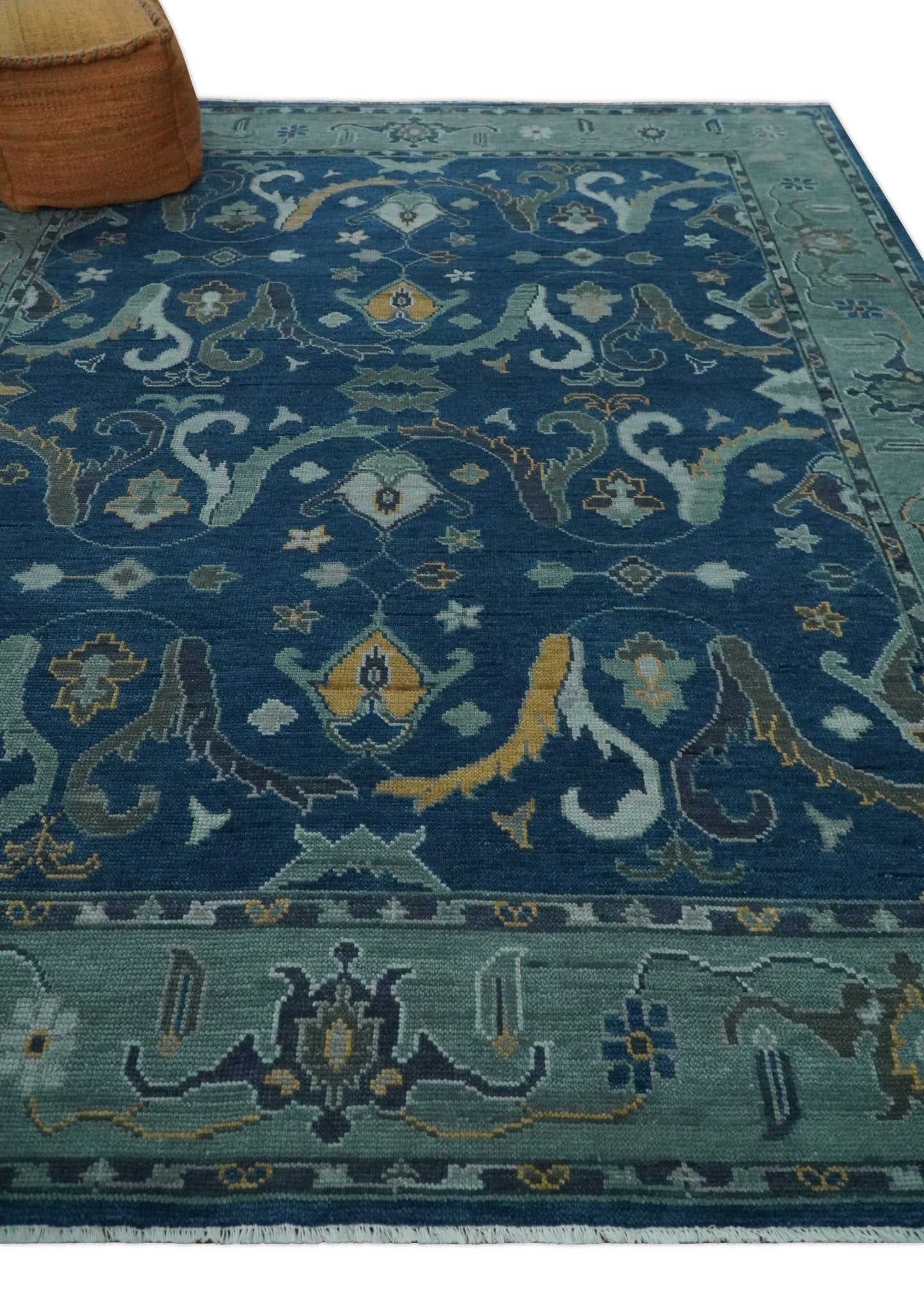 Traditional Turkish Design Hand Knotted Oriental Oushak Blue and Aqua Wool Area Rug - The Rug Decor