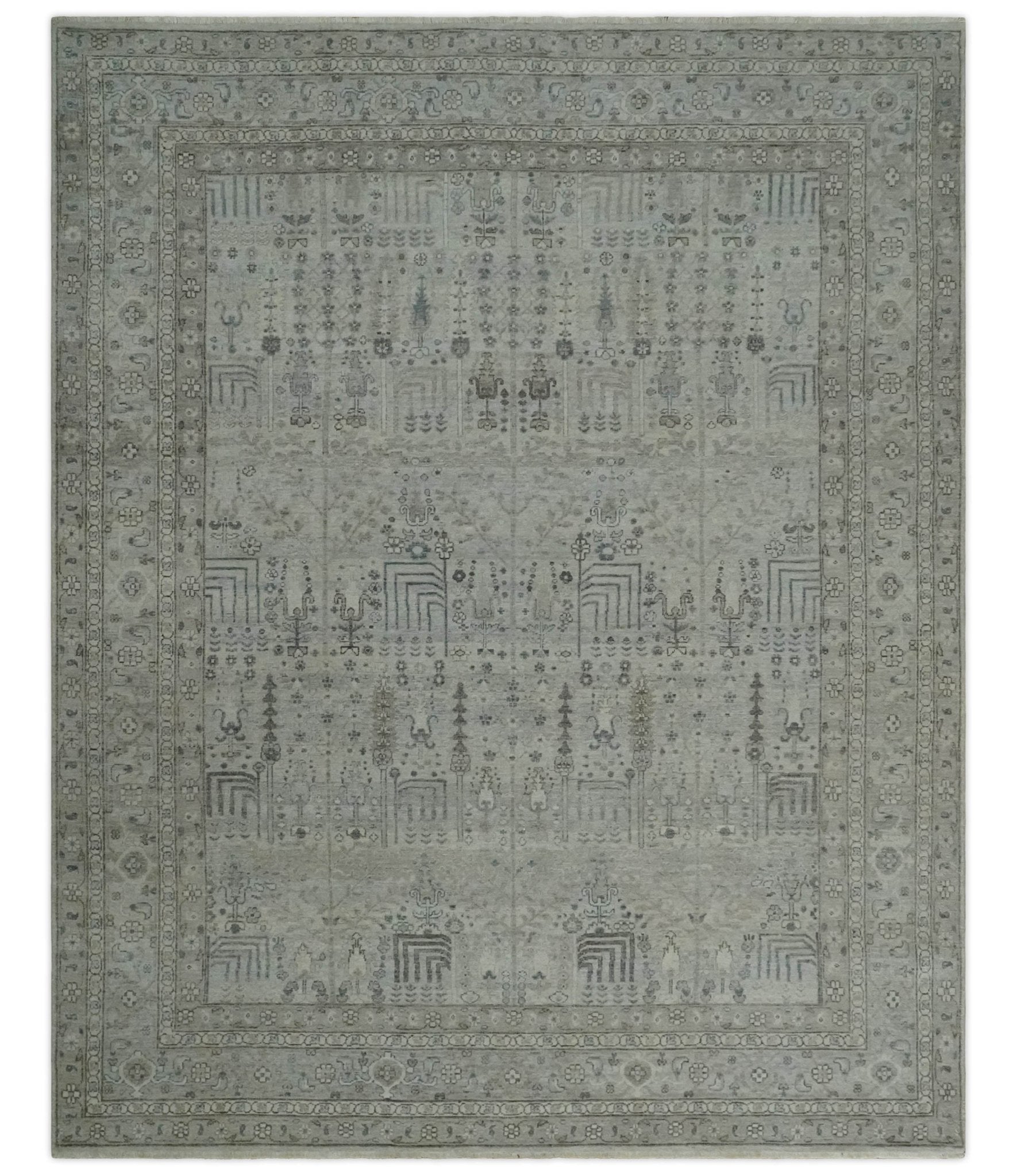 Tree of life Antique Distressed Finished Gray and Silver Low Pile Multi Size wool Area Rug - The Rug Decor