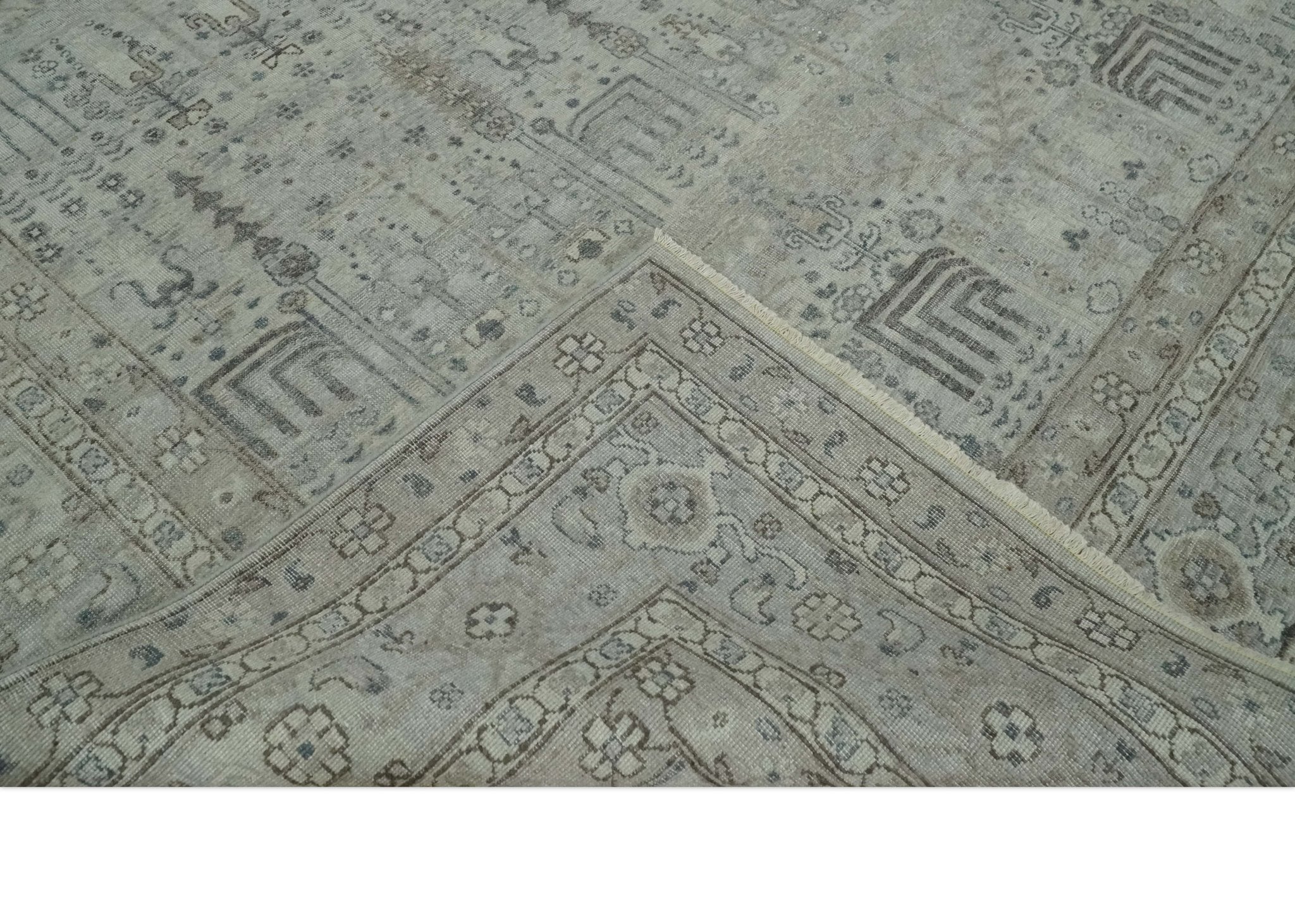 Tree of life Antique Distressed Finished Gray and Silver Low Pile Multi Size wool Area Rug - The Rug Decor
