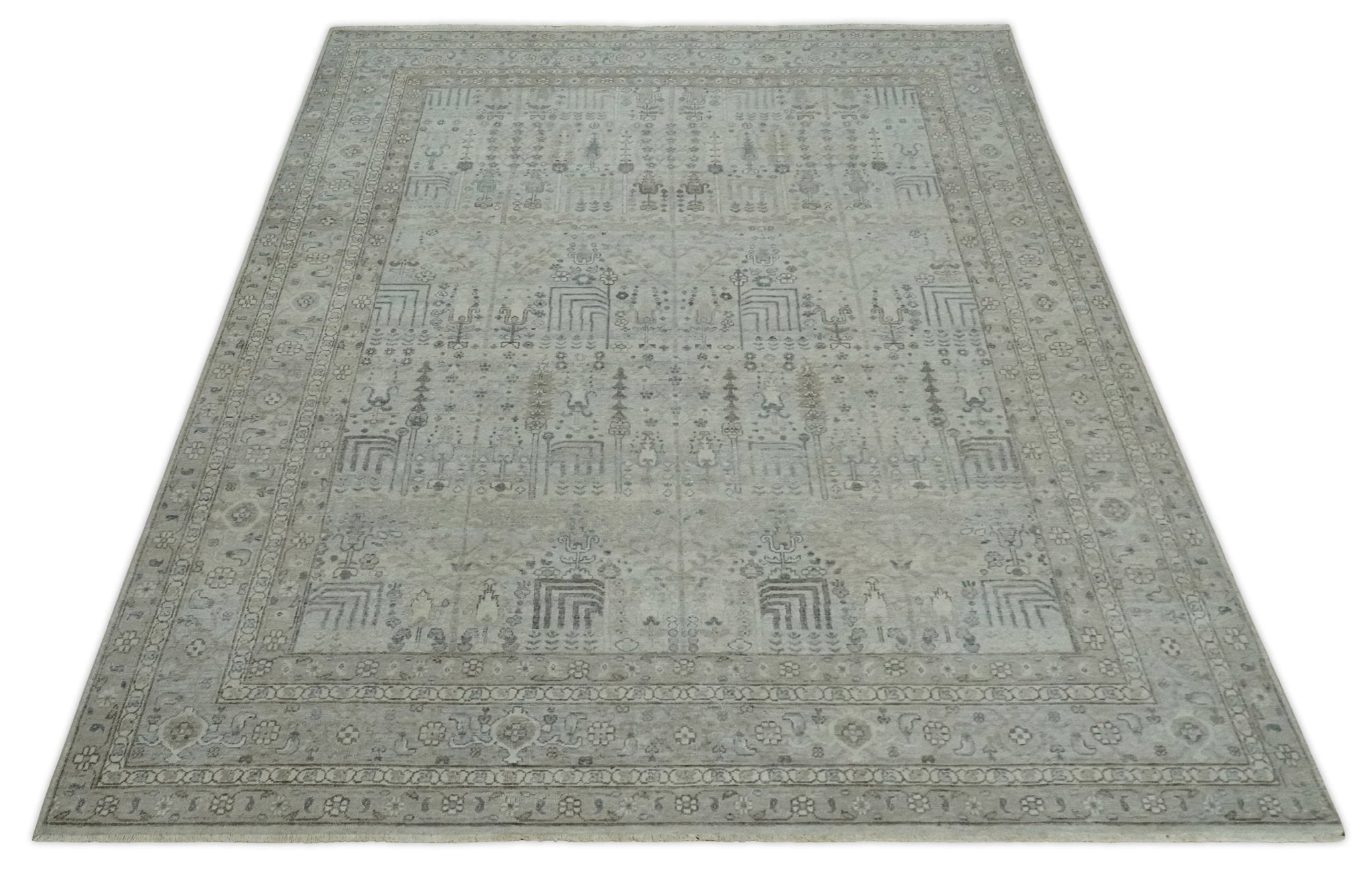 Tree of life Antique Distressed Finished Gray and Silver Low Pile Multi Size wool Area Rug - The Rug Decor
