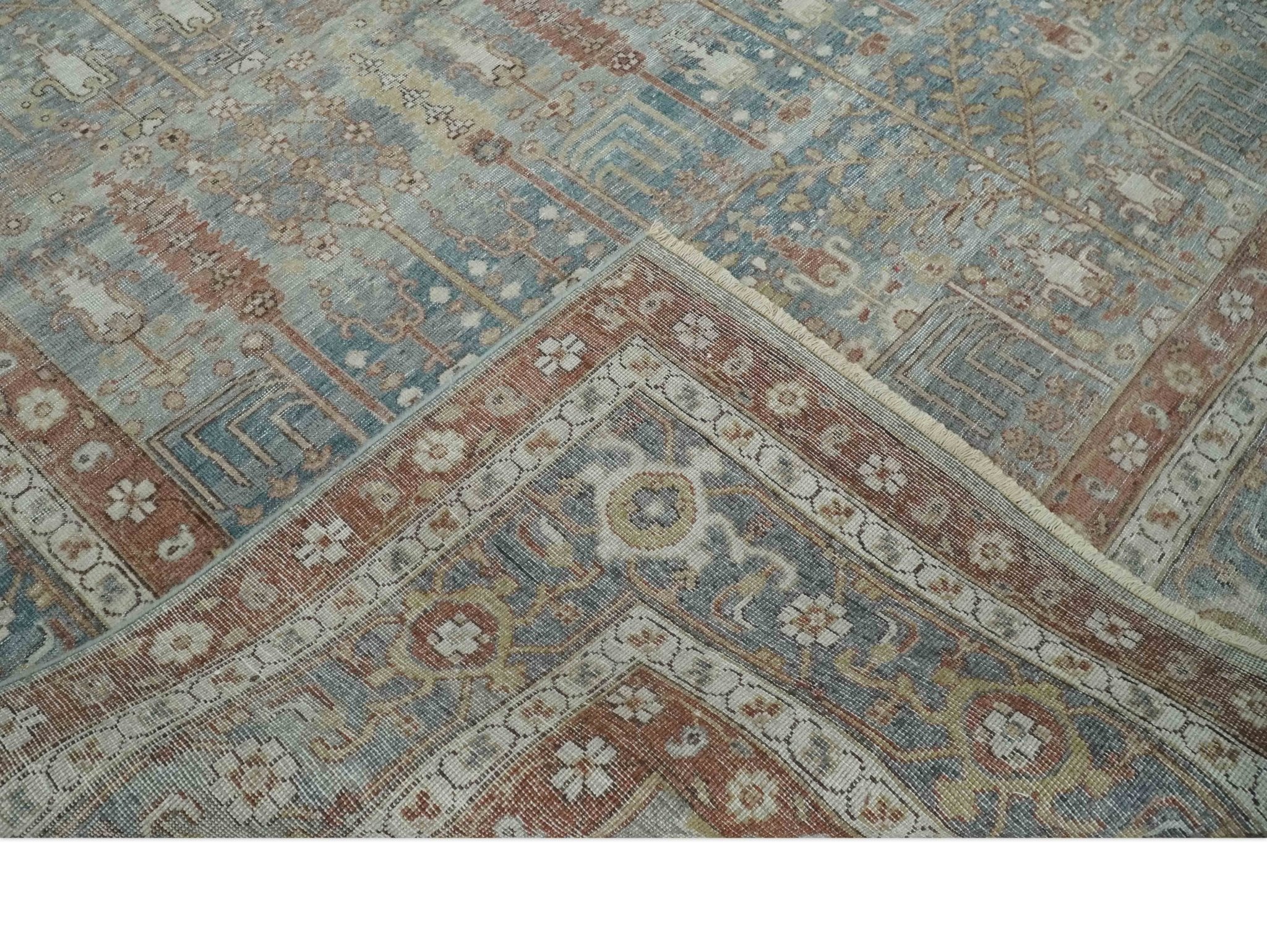 Tree of life Antique Distressed Finished Gray, Silver and Rust Low Pile Multi Size wool Area Rug - The Rug Decor