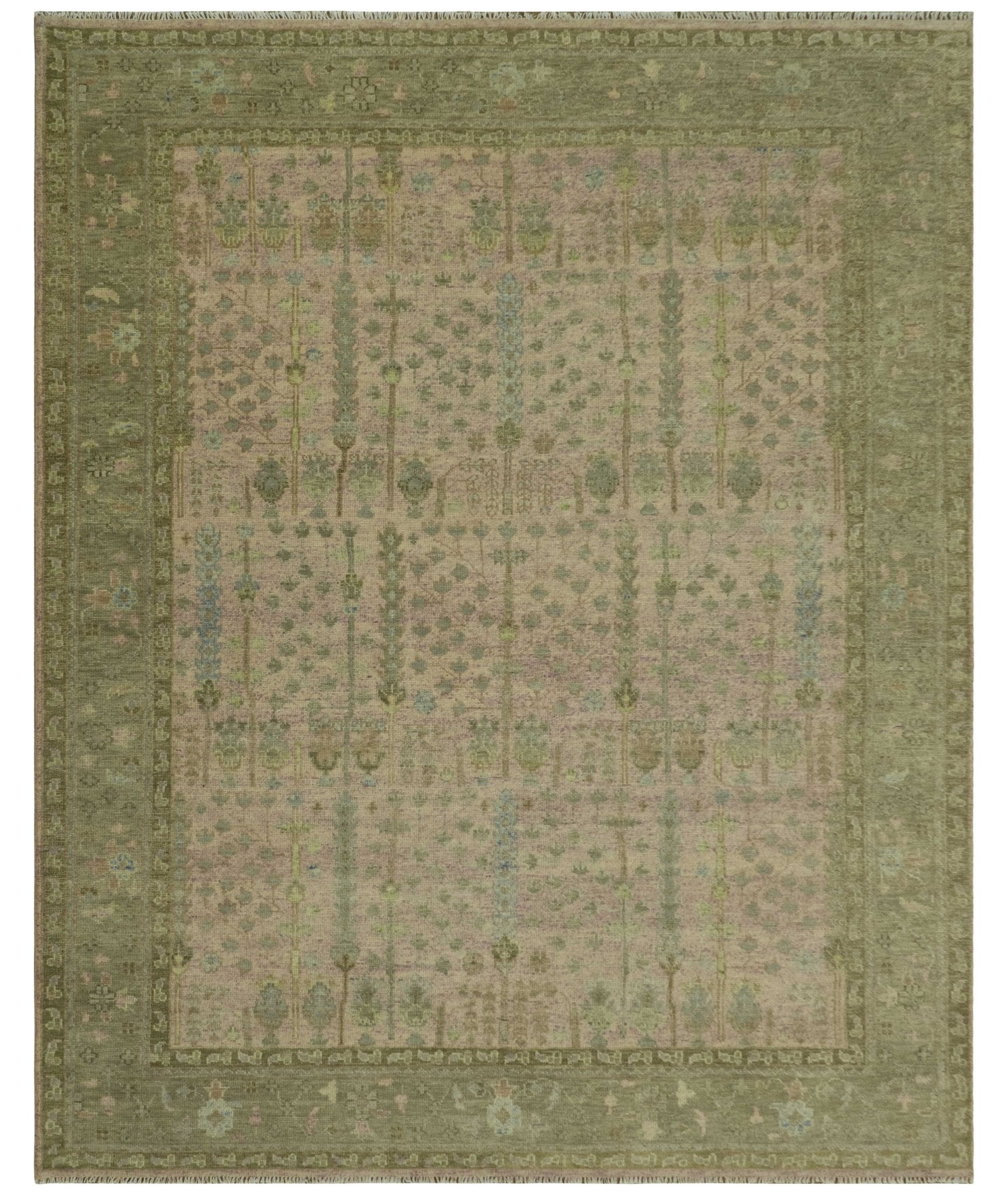 Tree of life Beige, Purple and Olive Hand Knotted Traditional Floral Custom Made wool rug