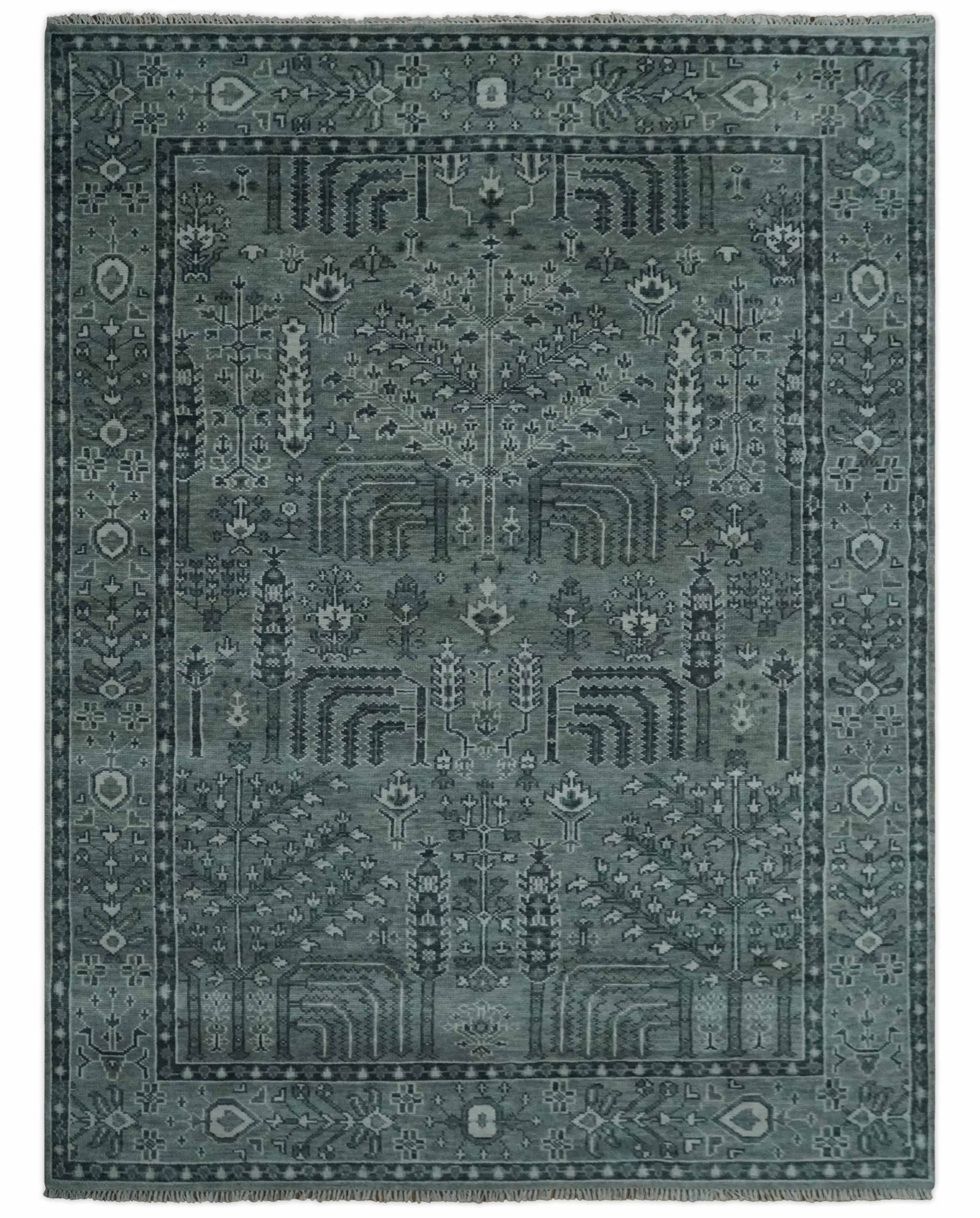Tree of life Gray, Charcoal and Ivory Hand knotted Traditional Floral Multi Size wool Area Rug - The Rug Decor
