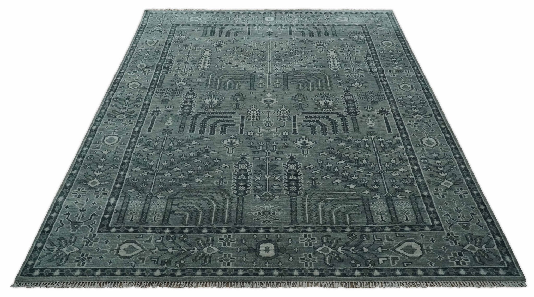 Tree of life Gray, Charcoal and Ivory Hand knotted Traditional Floral Multi Size wool Area Rug - The Rug Decor
