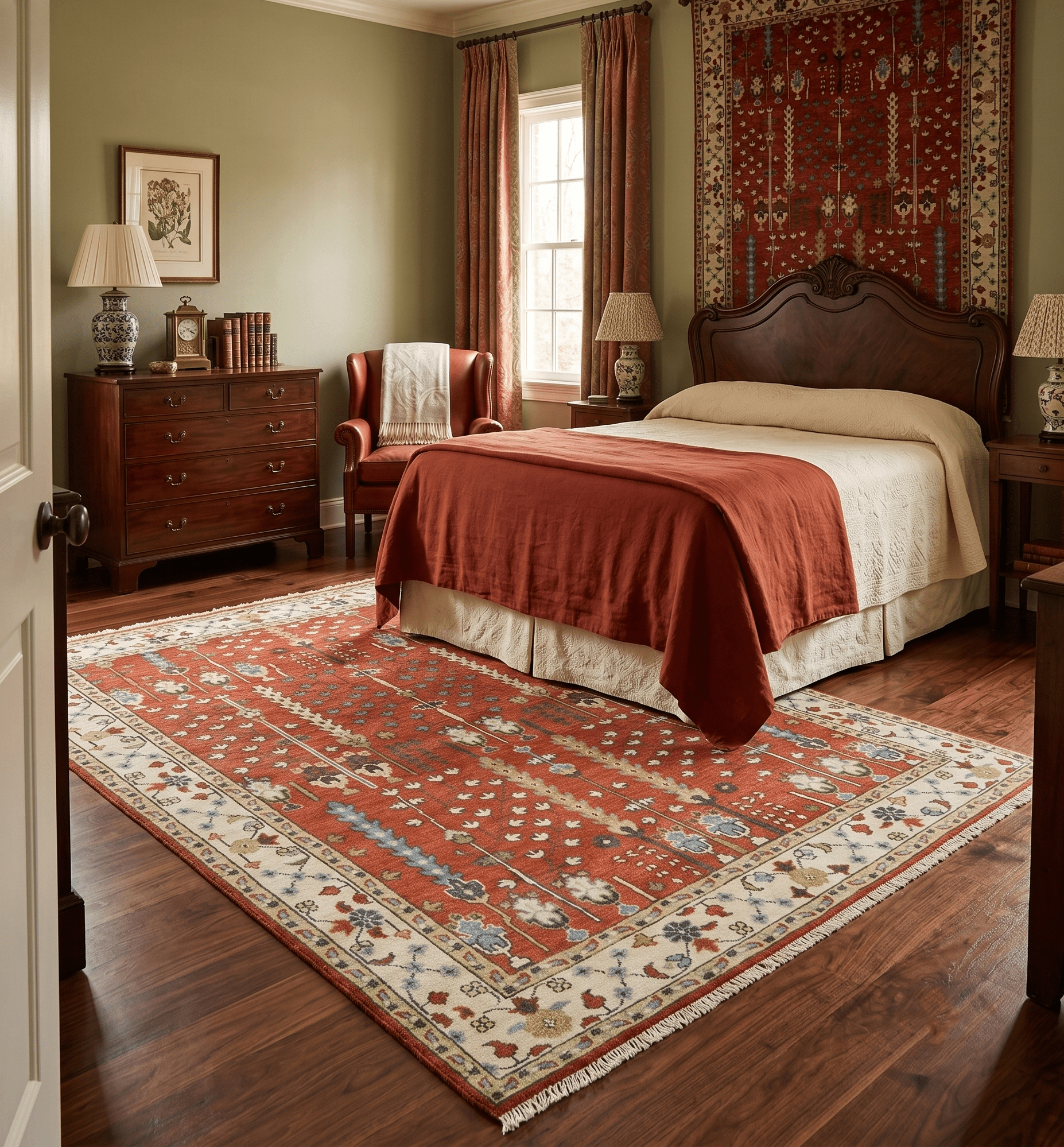 Tree of Life Rust and Ivory Traditional Hand Knotted Turkish Design Wool Area Rug