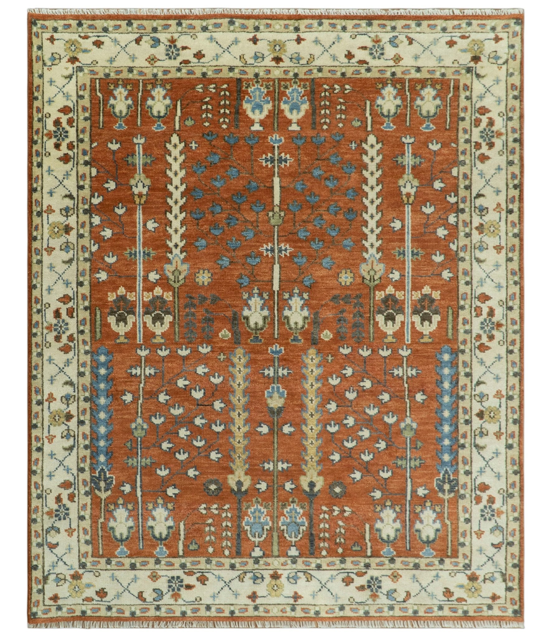 Tree of Life Rust and Ivory Traditional Hand Knotted Turkish Design Wool Area Rug - The Rug Decor