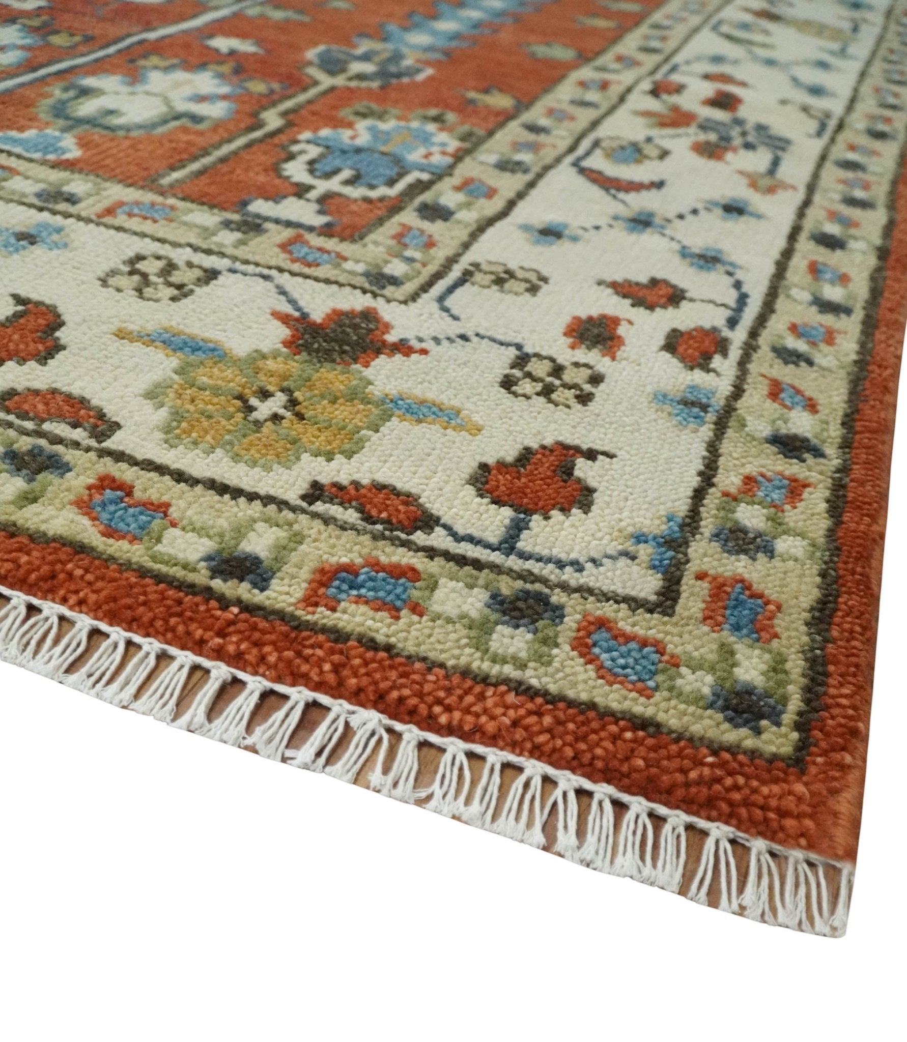 Tree of Life Rust and Ivory Traditional Hand Knotted Turkish Design Wool Area Rug - The Rug Decor