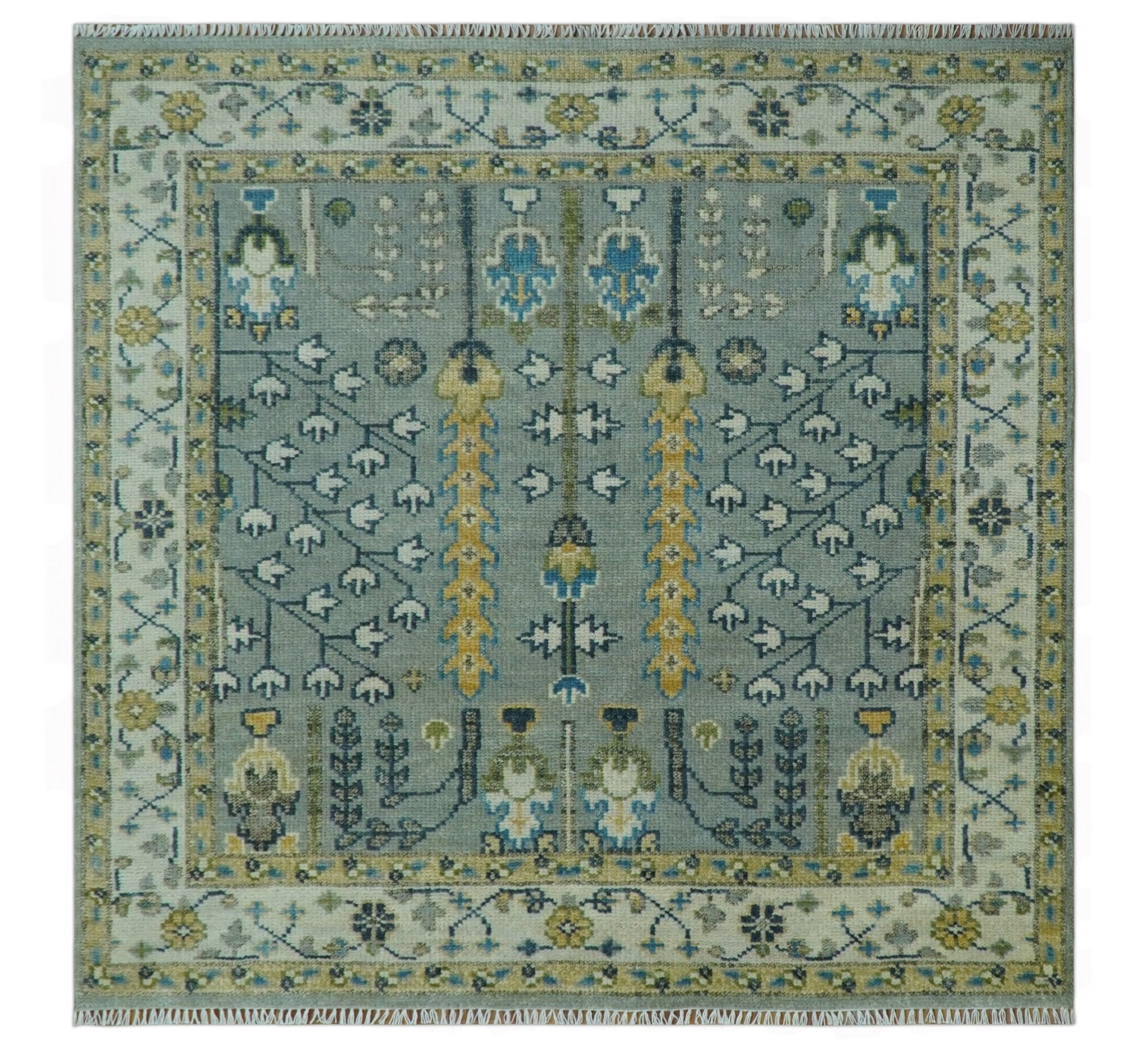 Tree of life Silver and Ivory Hand Knotted Traditional Multi Size Wool Area Rug