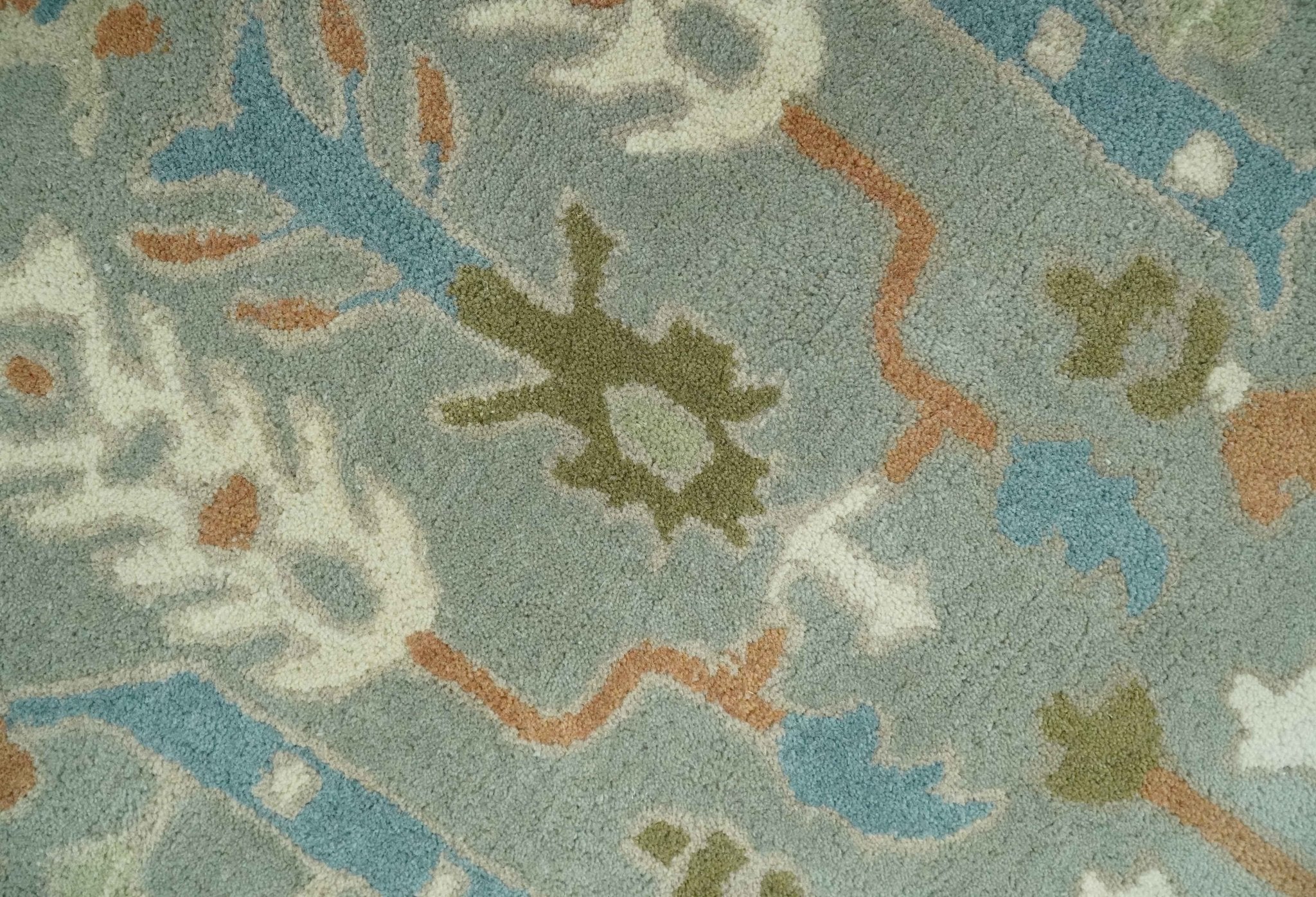 Tree of life Traditional Floral Gray, Beige, Green and Dark Peach Hand Tufted wool Area Rug - The Rug Decor