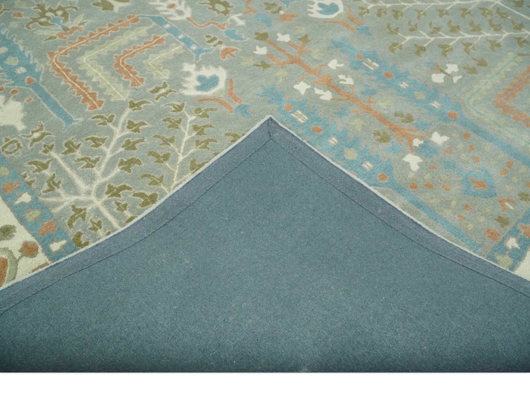 Tree of life Traditional Floral Gray, Beige, Green and Dark Peach Hand Tufted wool Area Rug - The Rug Decor