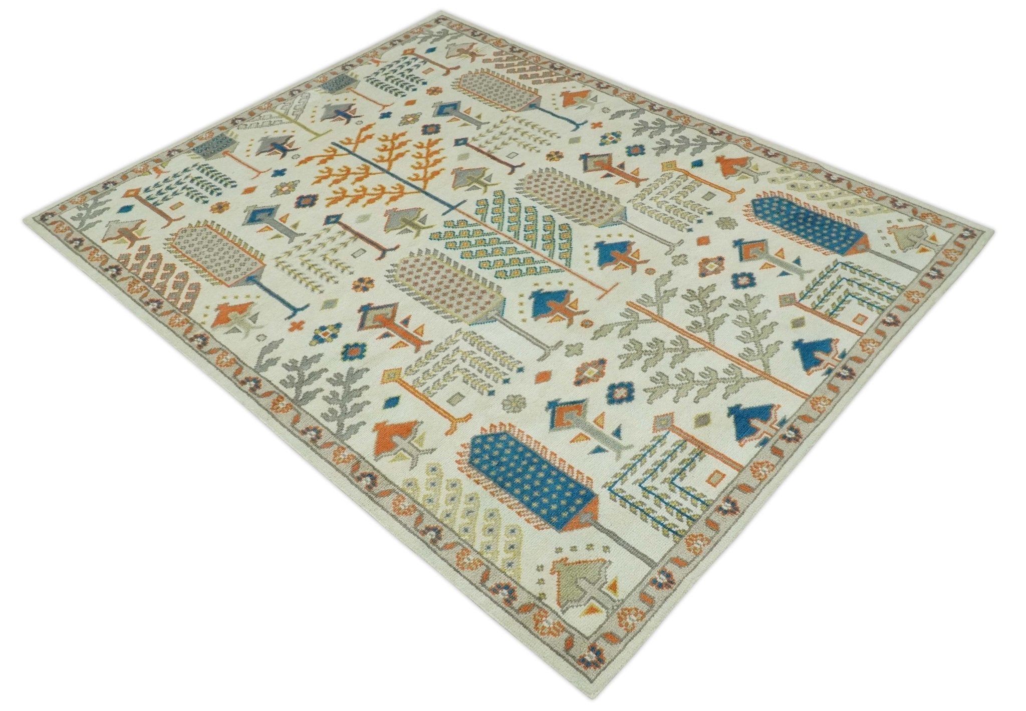 Tree of life Traditional Floral Ivory, Blue and Rust Hand Knotted Multi Size Wool Area Rug - The Rug Decor