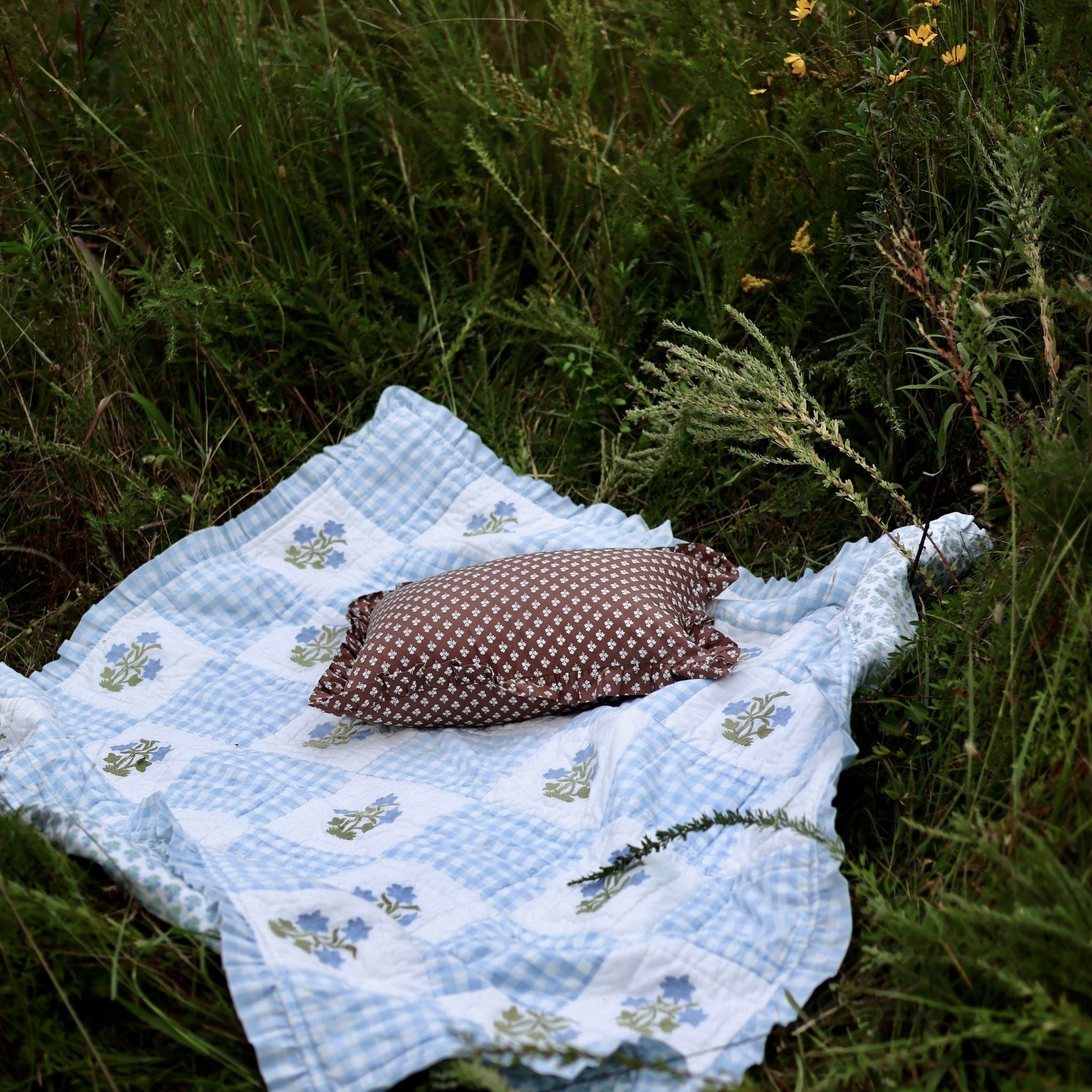 Dorothy Blue Embroidered Quilted Throw Blanket