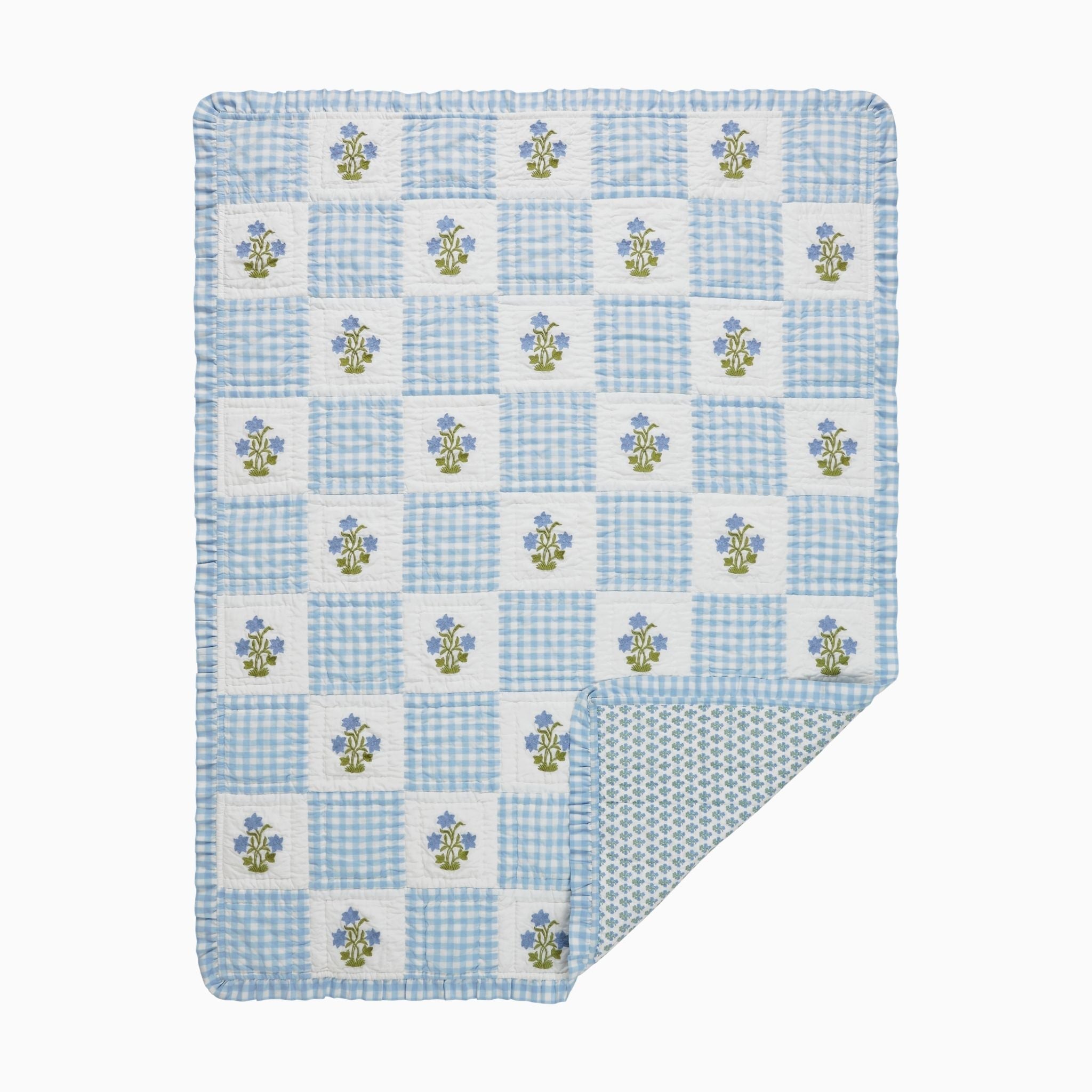 Dorothy Blue Embroidered Quilted Throw Blanket