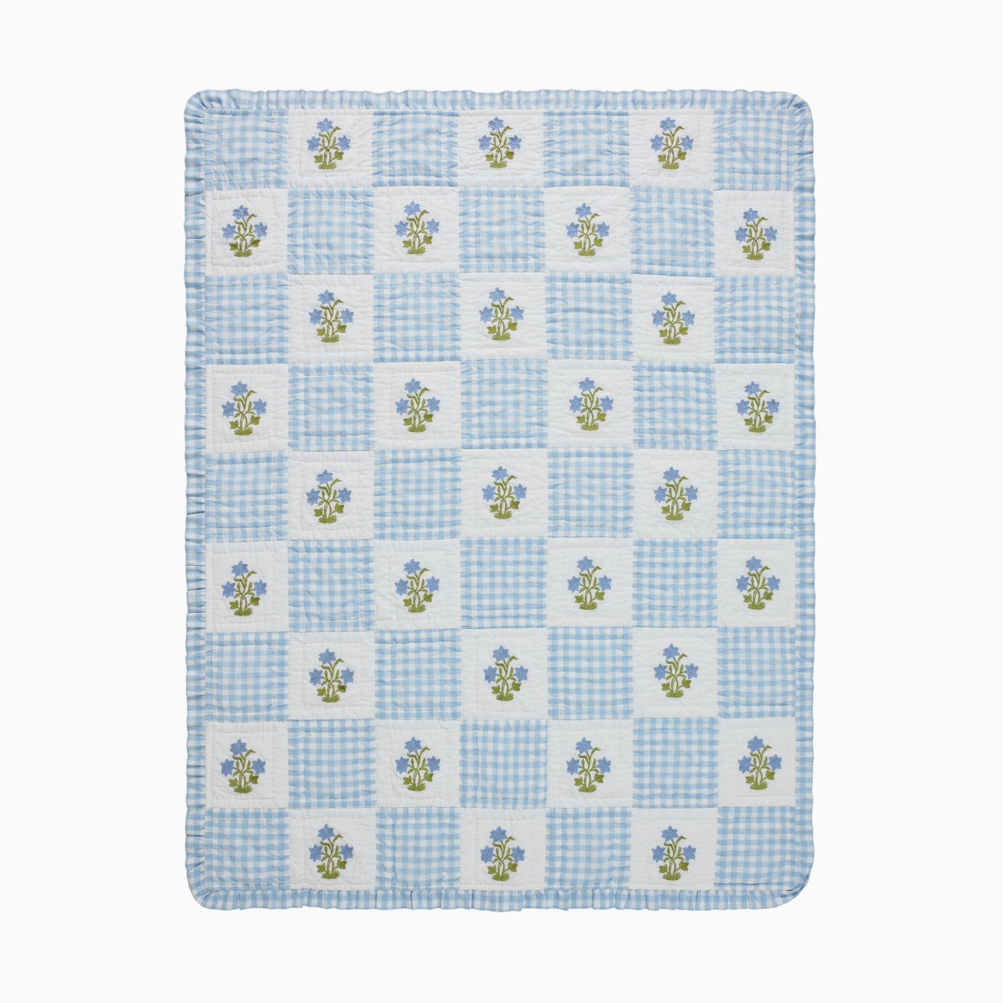 Dorothy Blue Embroidered Quilted Throw Blanket