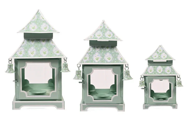 Sage Green & White Tulip Pagoda Lantern (3 Sizes) - The Mayfair Hall