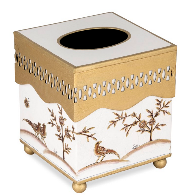 Ivory & Gold Pierced Tissue Holder
