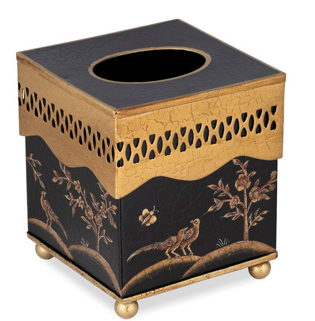 Black & Gold Oval Pierced Wastepaper Basket & Tissue (3 Options)