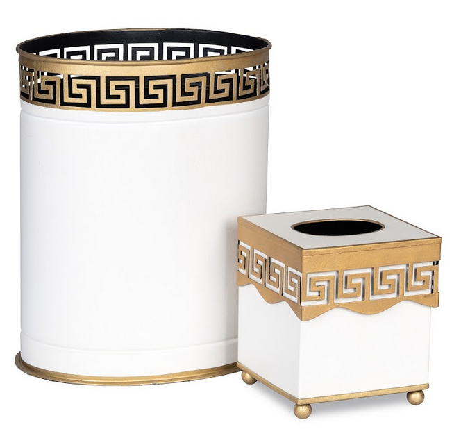 Ivory Greek Key Wastepaper Basket & Tissue (3 Options)