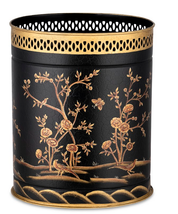 Black & Gold Oval Pierced Wastepaper Basket