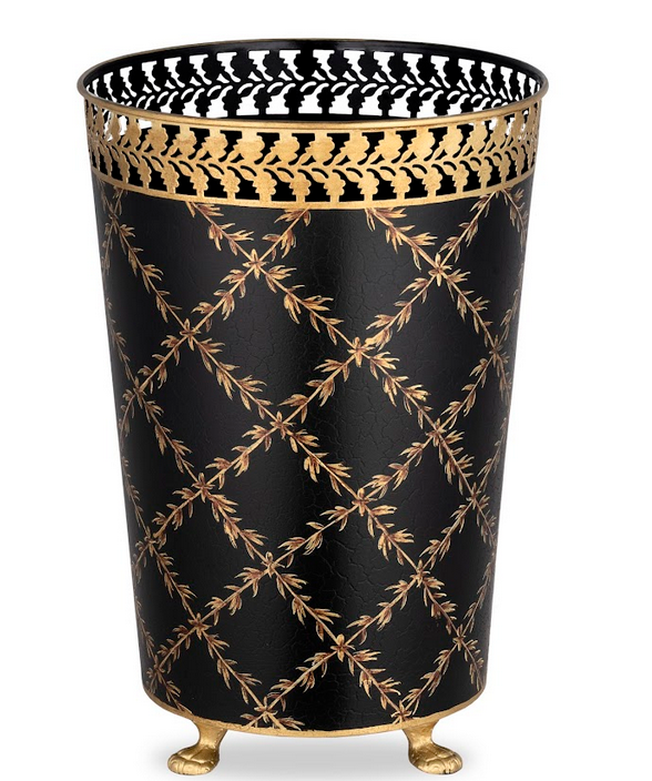 Black Pierced Gold Leaf Wastepaper Basket & Tissue (3 Options)