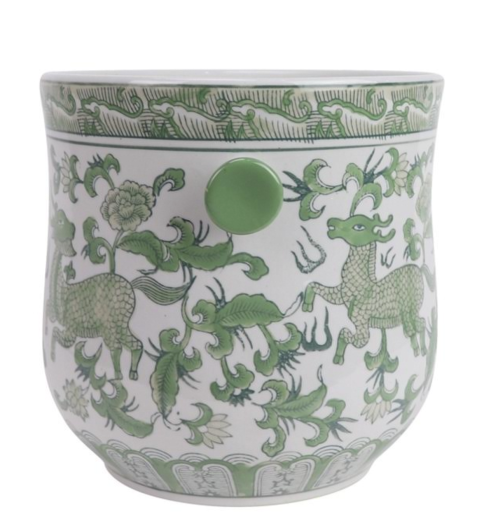 Green & White Bamboo Handle Ice Bucket - The Mayfair Hall