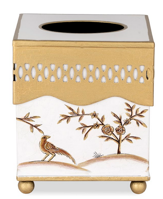Ivory & Gold Pierced Tissue Holder