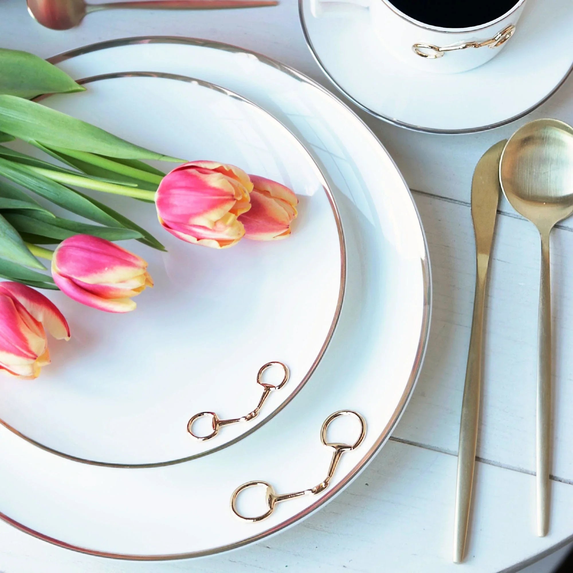 Gold Bit Bone China Round Dinner Plate Gold Rim - The Mayfair Hall