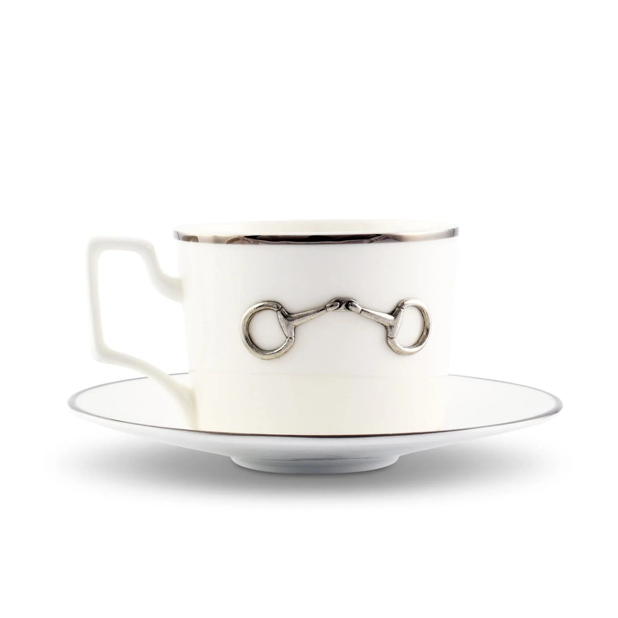 Pewter Bit Bone China Cup and Saucer Platinum Rim - The Mayfair Hall