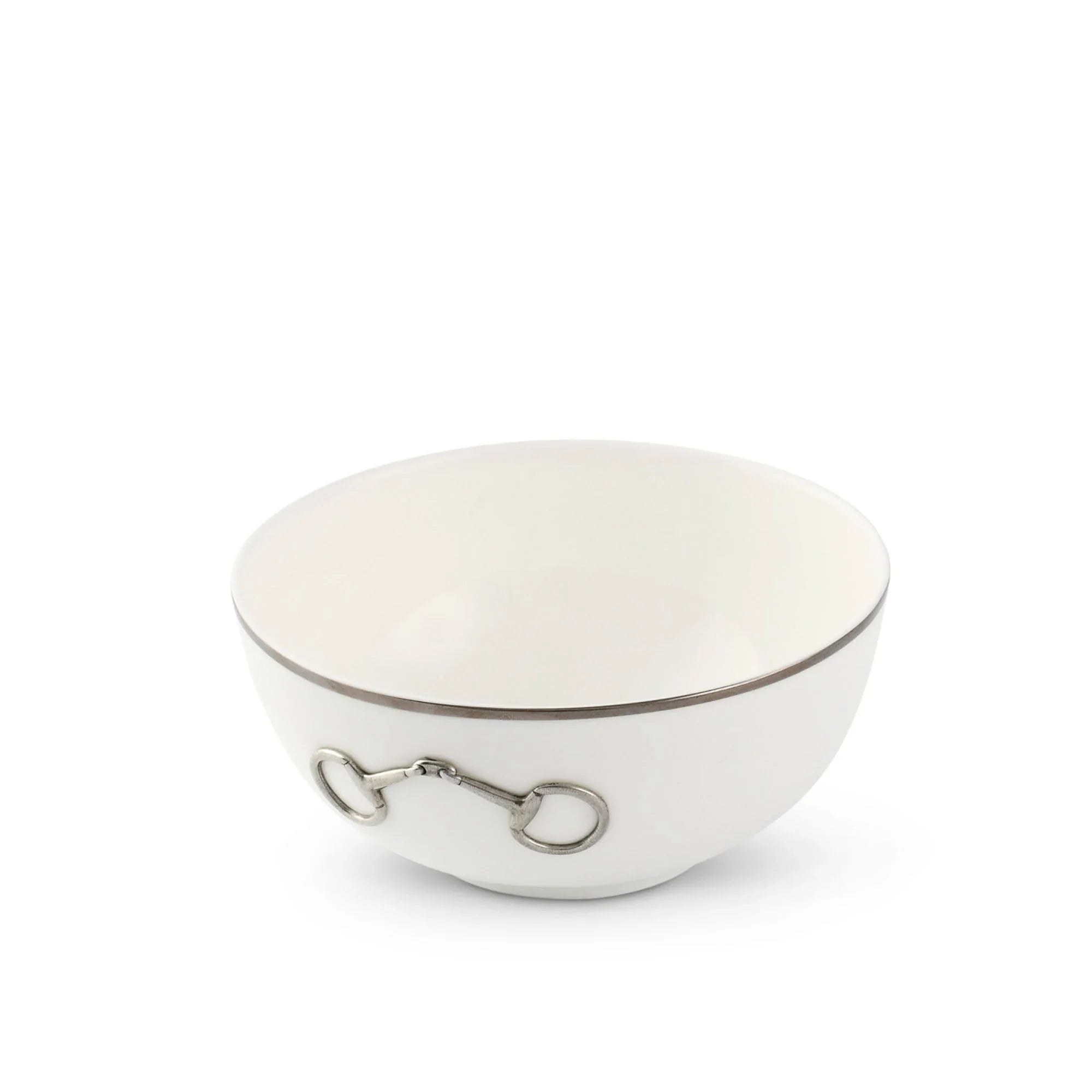 Pewter Bit Bone China Round Cereal Bowl Platinum Rim - The Mayfair Hall