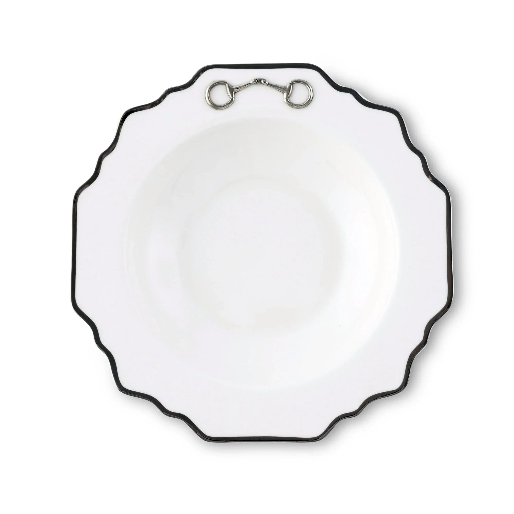 Pewter Bit Bone China Scallop Soup Plate Platinum Rim - The Mayfair Hall