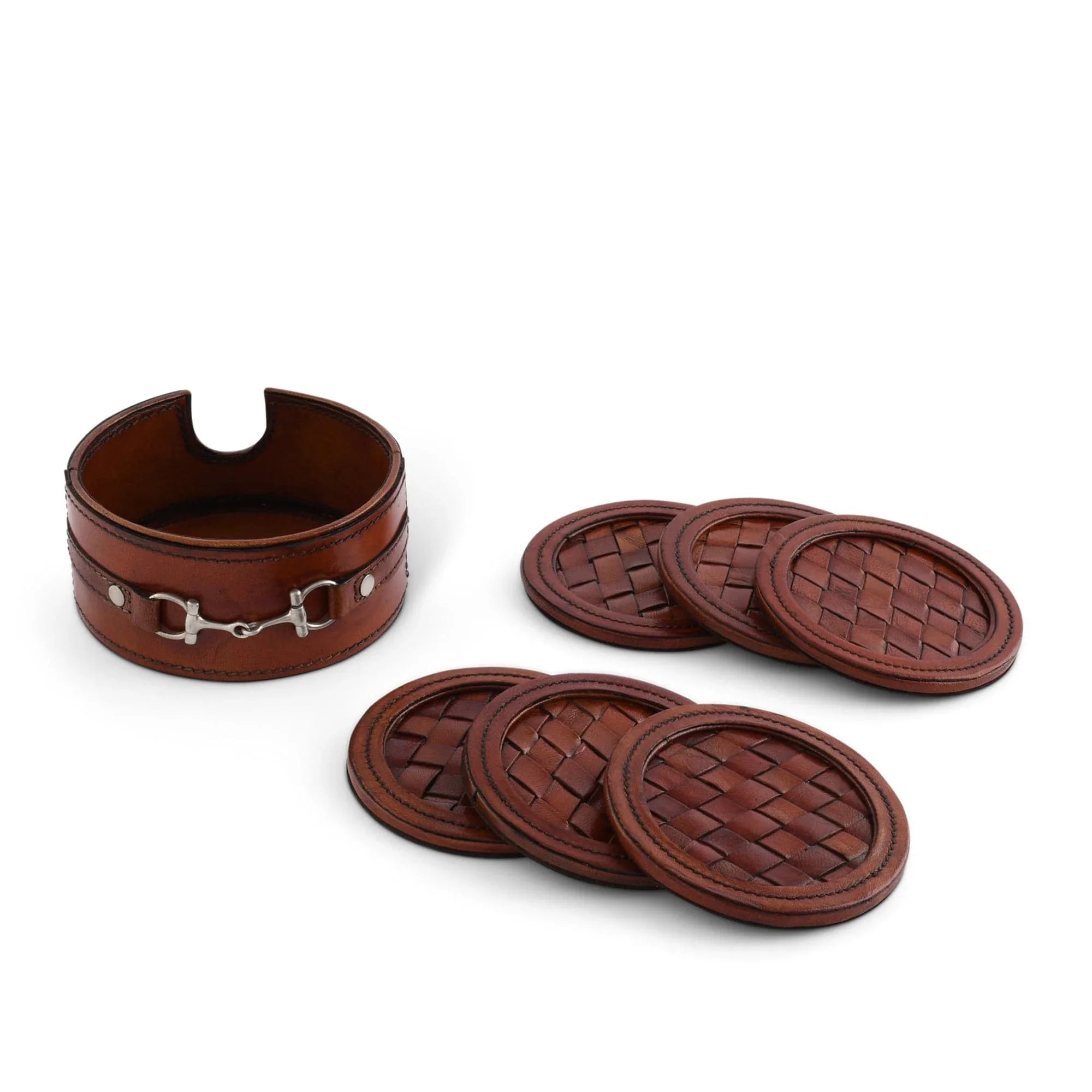Premium Genuine Leather Coaster Set Bit - Set of 6 - The Mayfair Hall