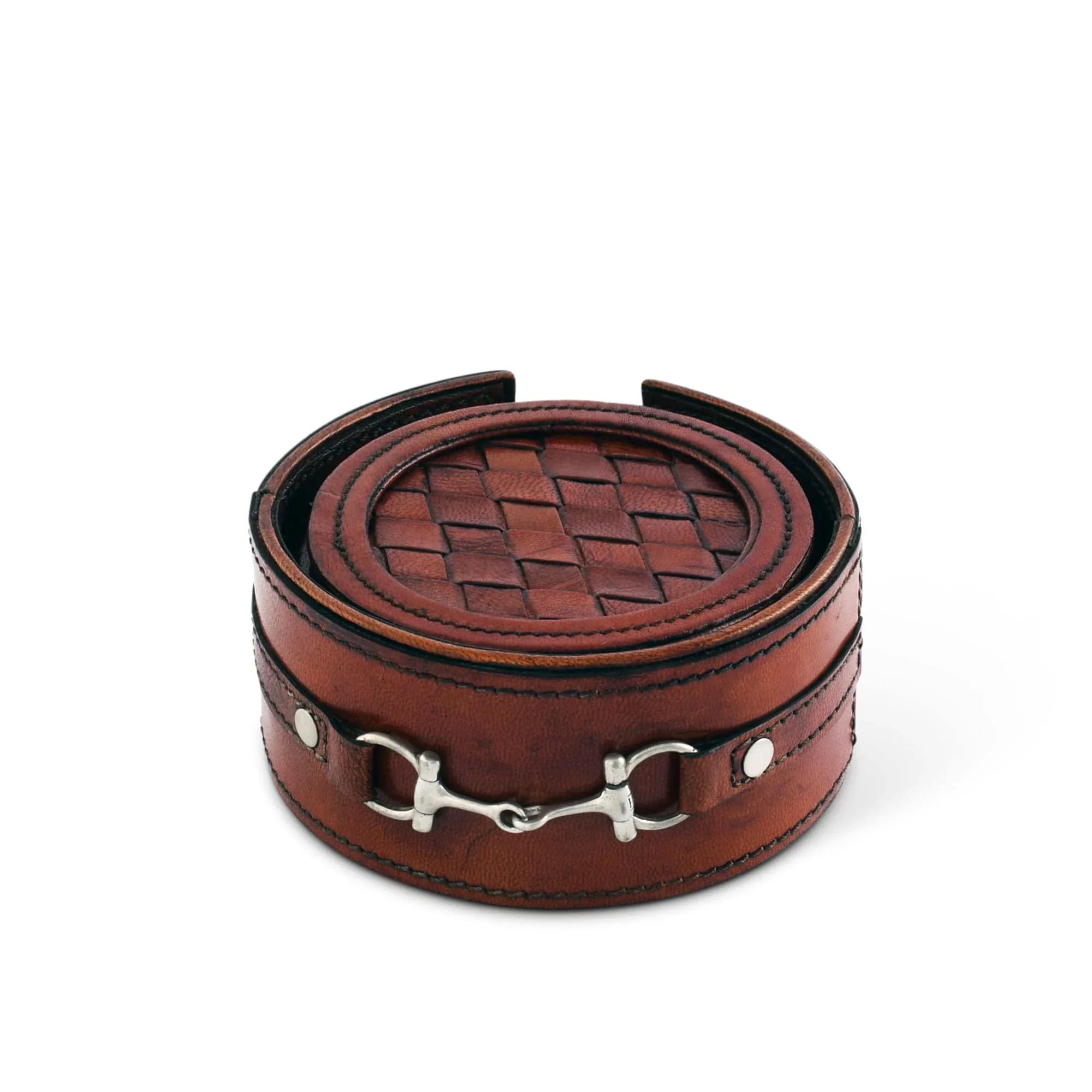 Premium Genuine Leather Coaster Set Bit - Set of 6 - The Mayfair Hall